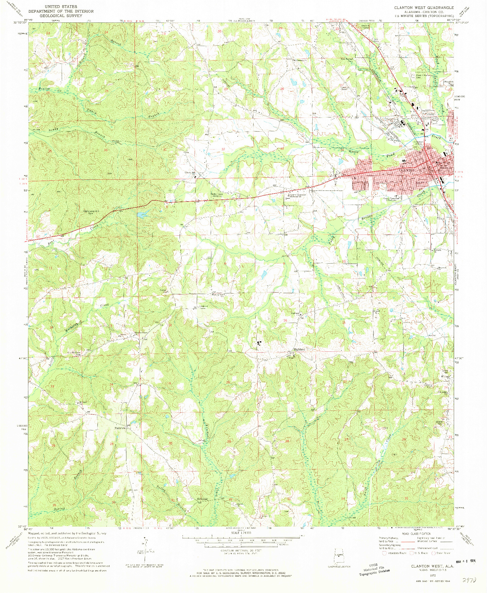 USGS 1:24000-SCALE QUADRANGLE FOR CLANTON WEST, AL 1972