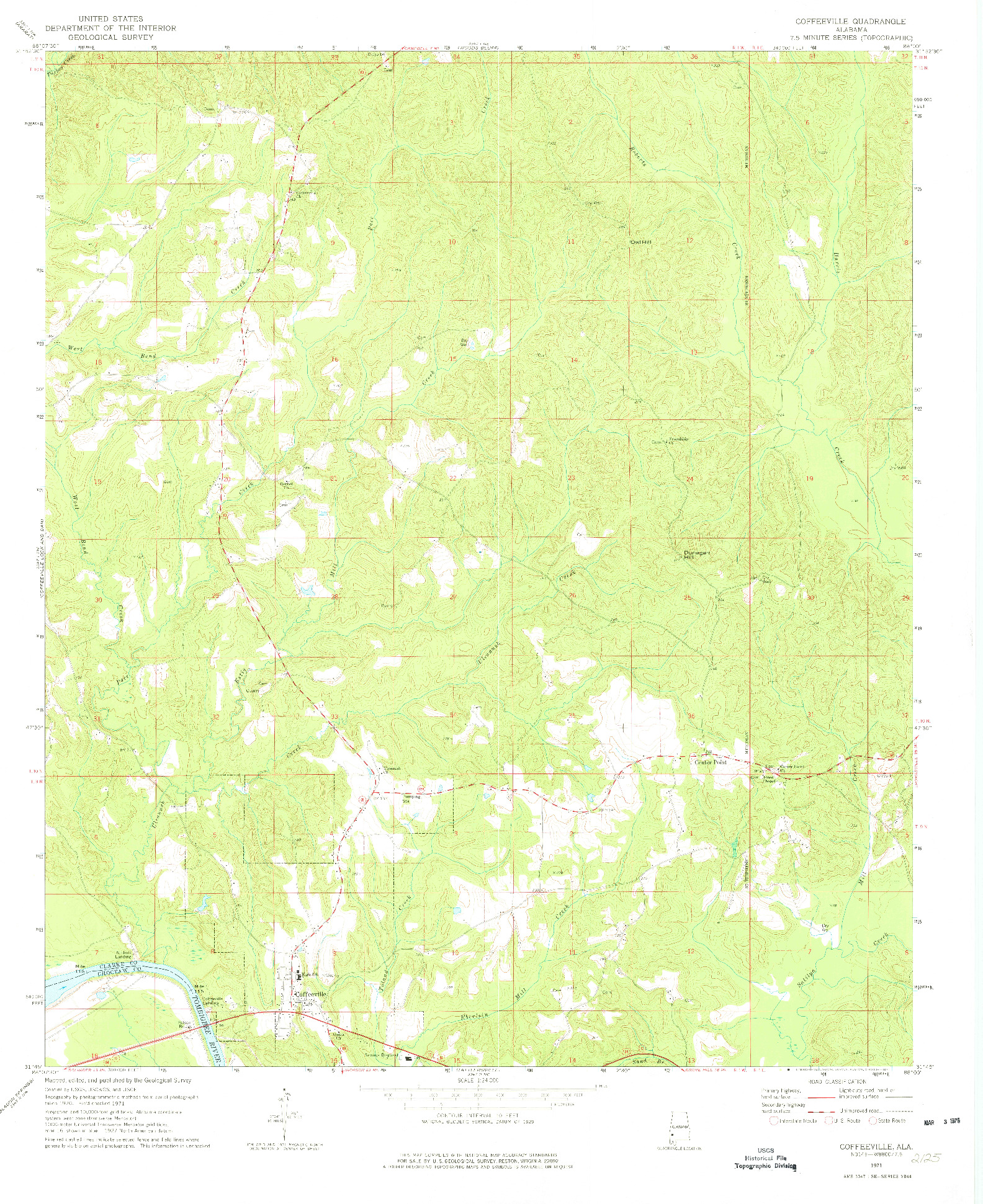 USGS 1:24000-SCALE QUADRANGLE FOR COFFEEVILLE, AL 1971