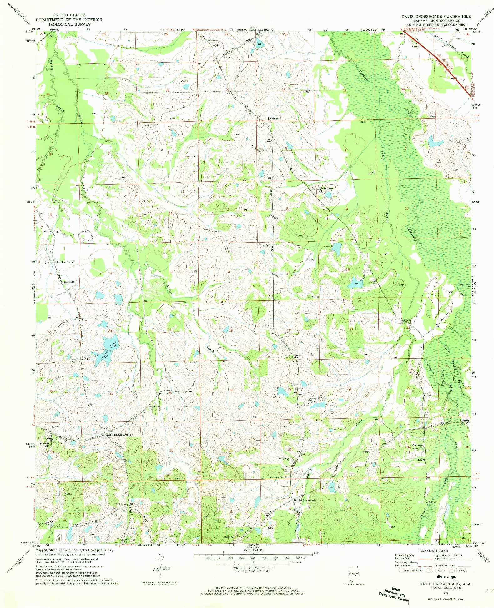 USGS 1:24000-SCALE QUADRANGLE FOR DAVIS CROSSROADS, AL 1971