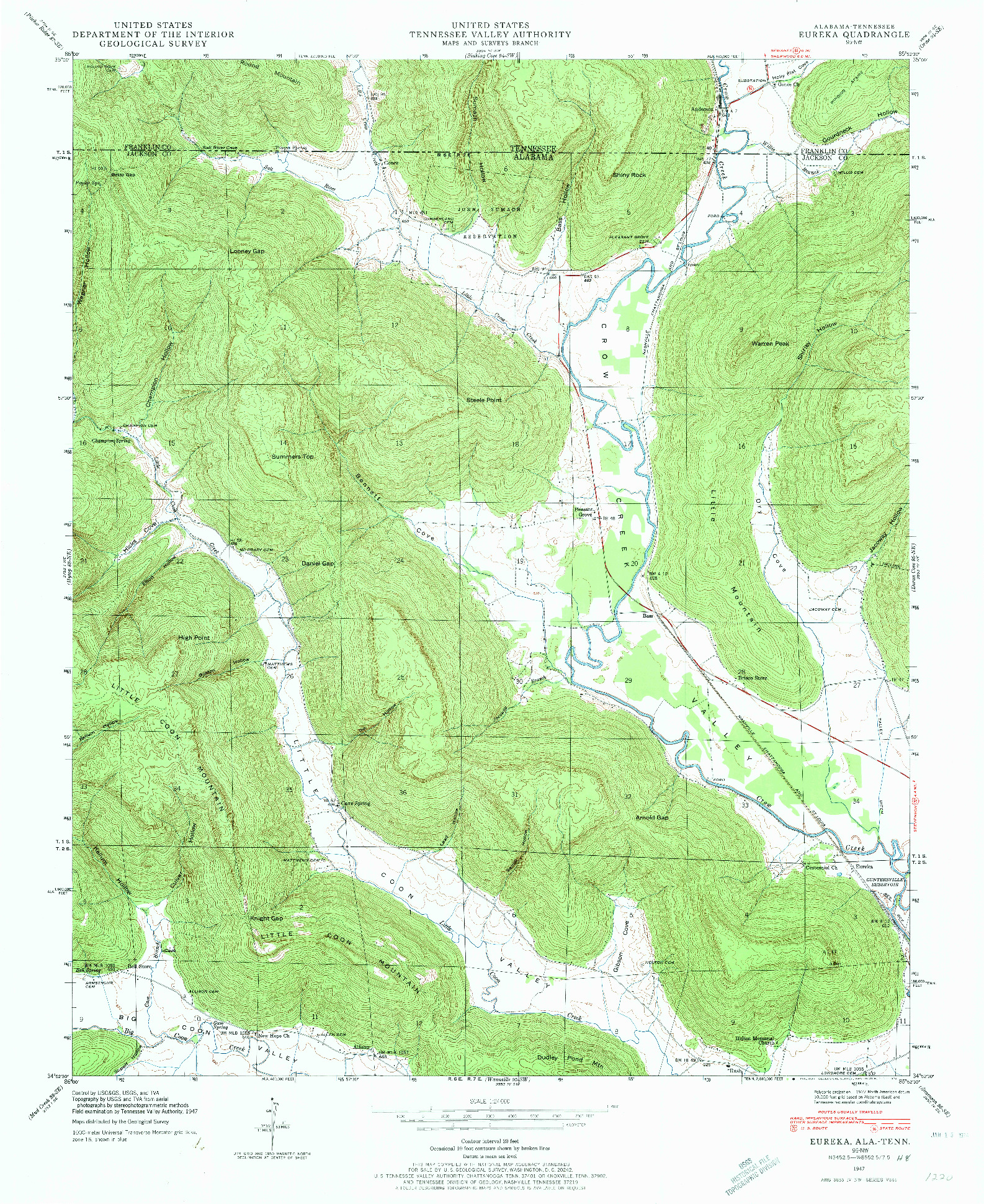 USGS 1:24000-SCALE QUADRANGLE FOR EUREKA, AL 1947