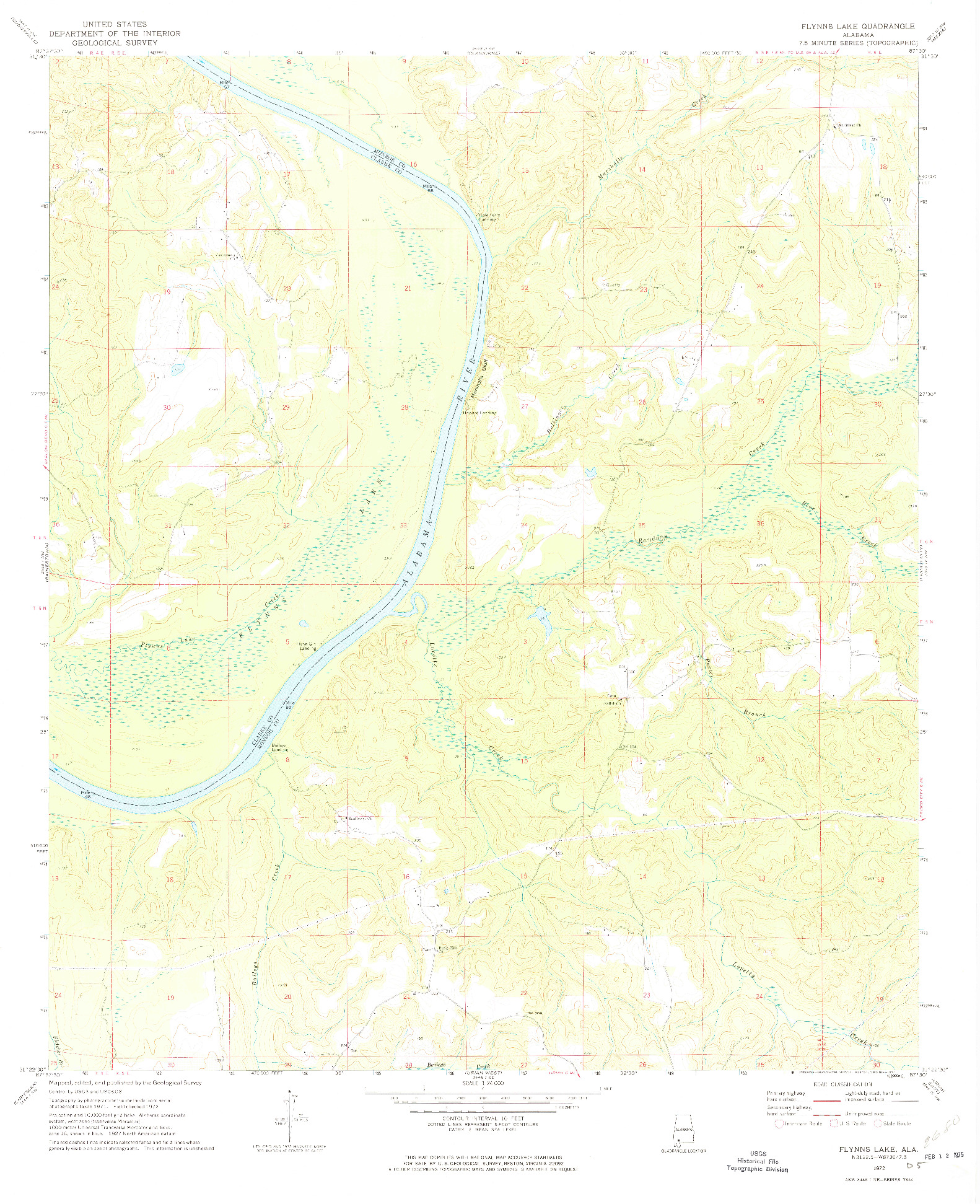 USGS 1:24000-SCALE QUADRANGLE FOR FLYNNS LAKE, AL 1972
