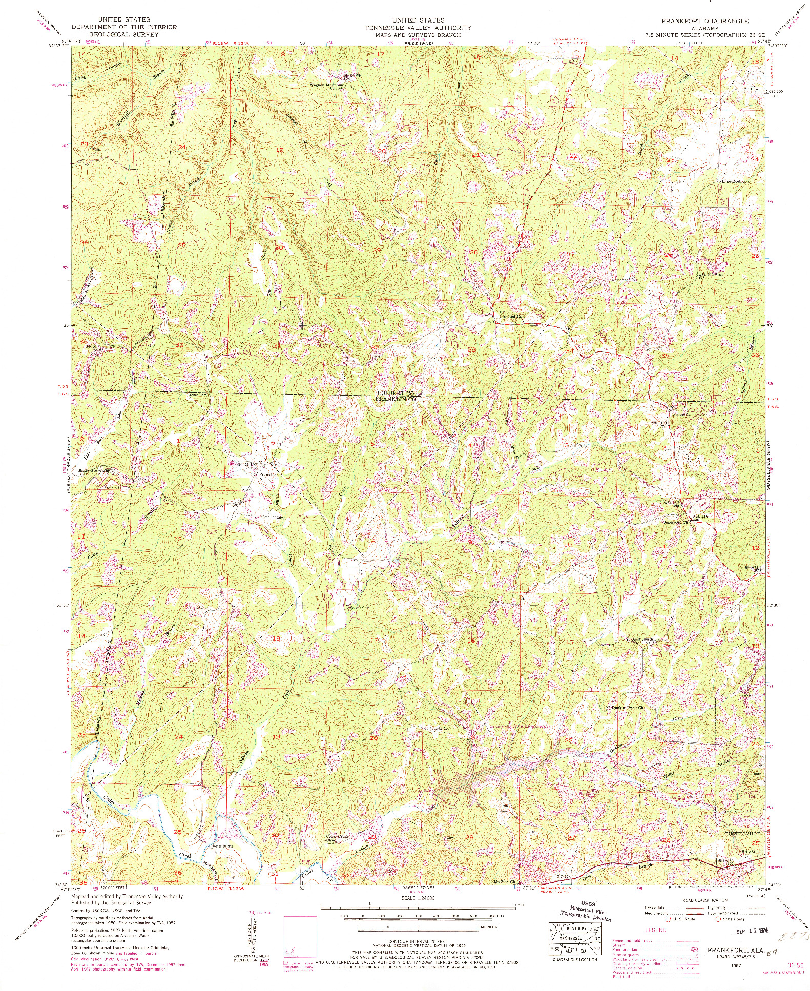 USGS 1:24000-SCALE QUADRANGLE FOR FRANKFORT, AL 1957