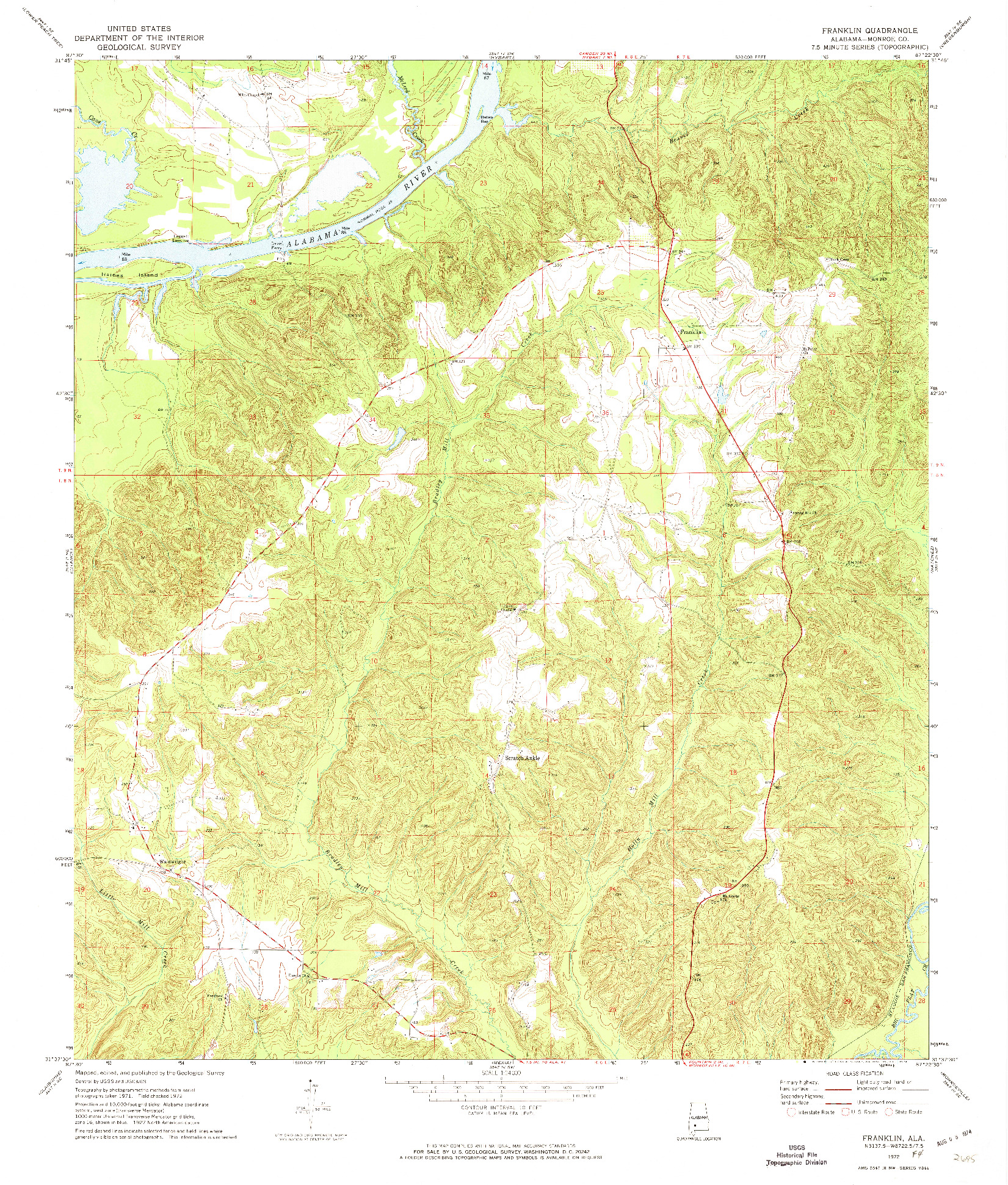 USGS 1:24000-SCALE QUADRANGLE FOR FRANKLIN, AL 1972