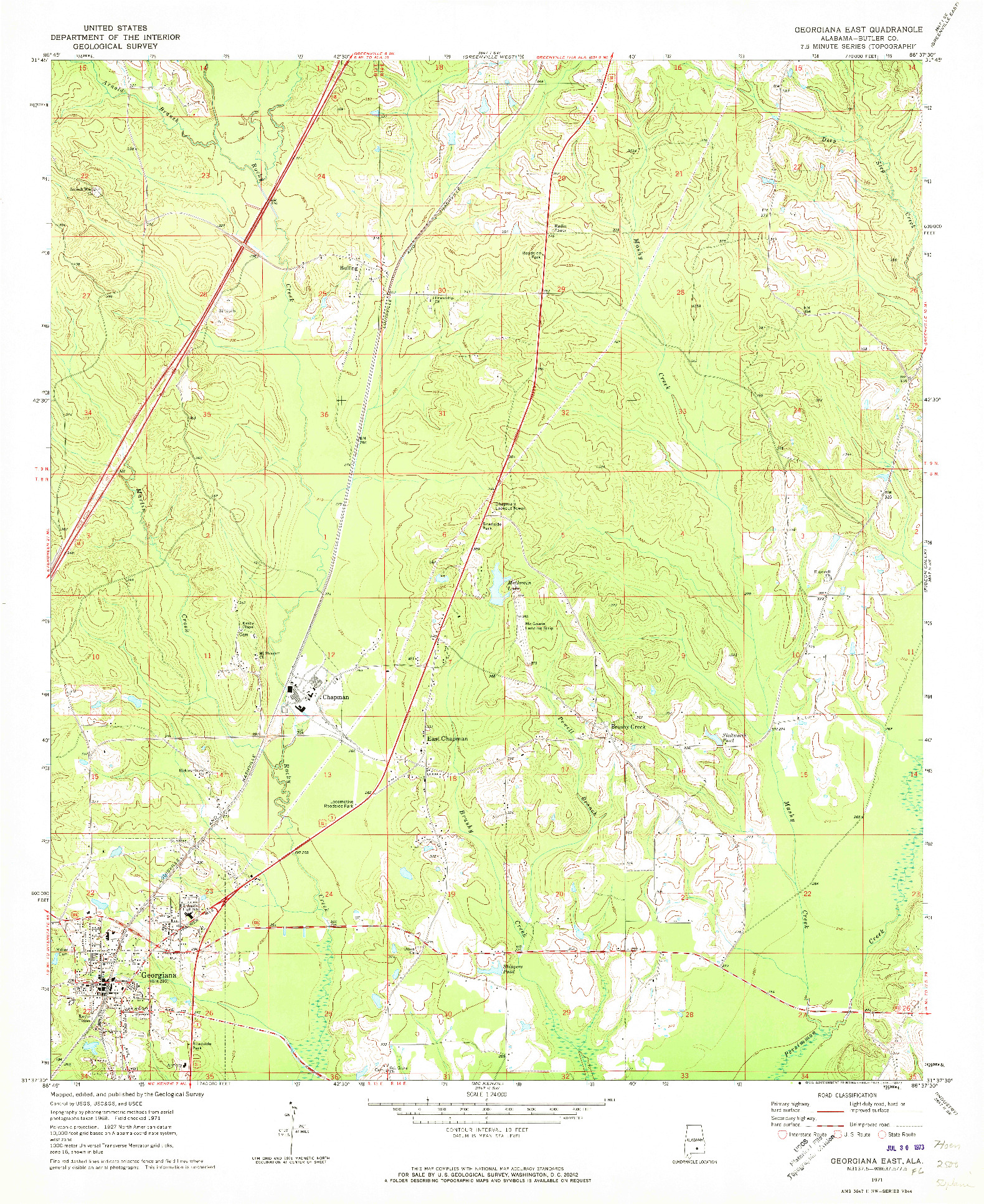 USGS 1:24000-SCALE QUADRANGLE FOR GEORGIANA EAST, AL 1971