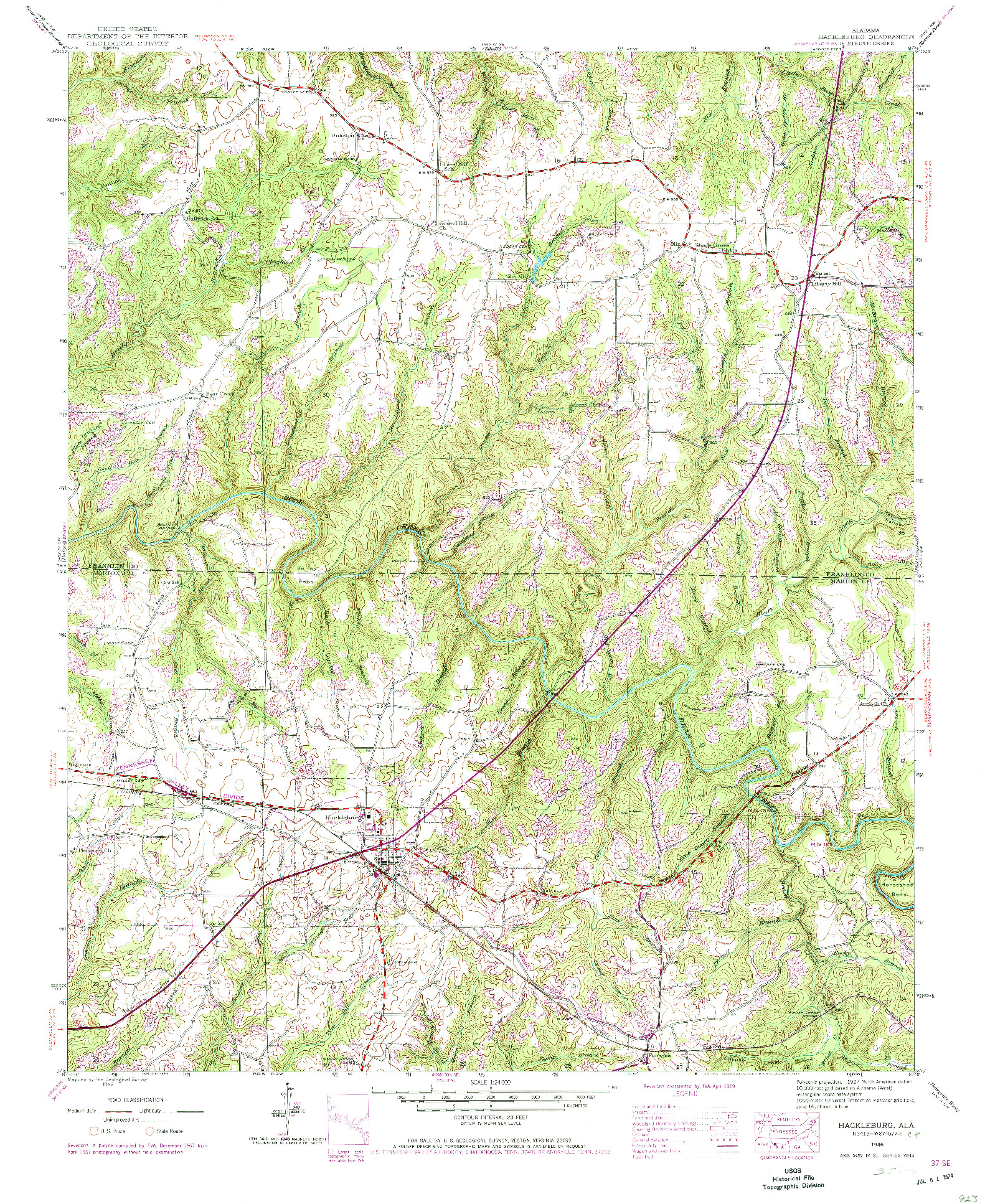 USGS 1:24000-SCALE QUADRANGLE FOR HACKLEBURG, AL 1946