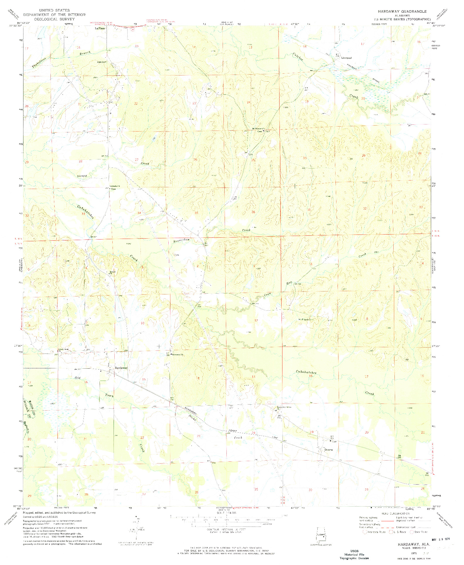 USGS 1:24000-SCALE QUADRANGLE FOR HARDAWAY, AL 1971