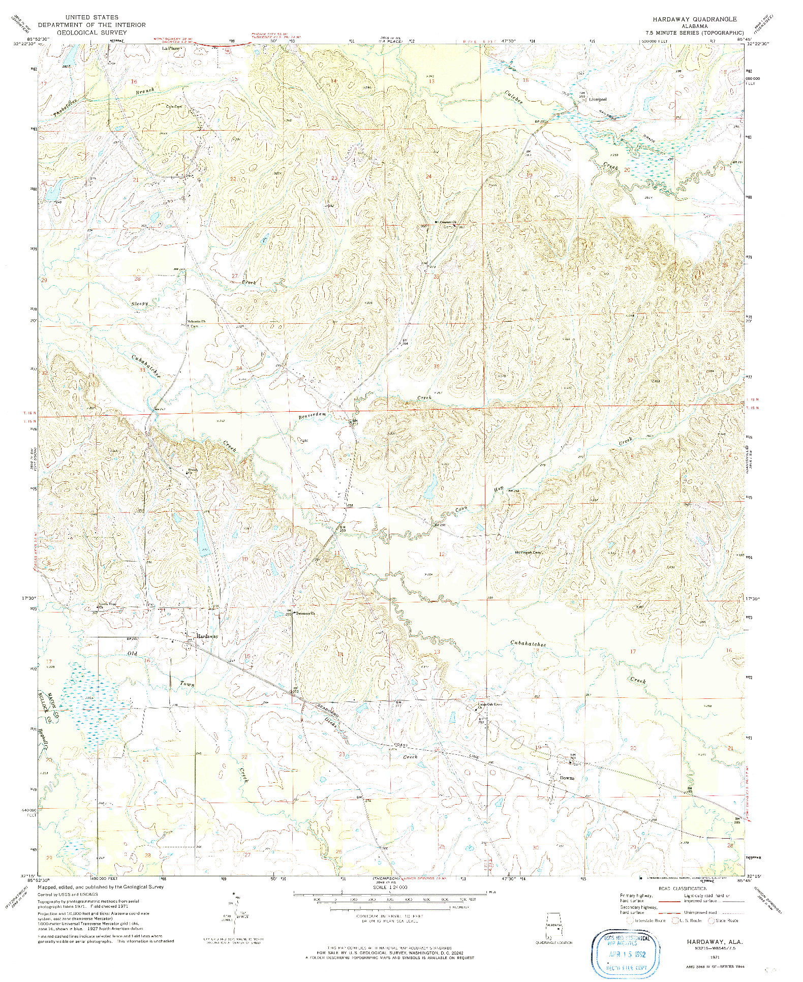 USGS 1:24000-SCALE QUADRANGLE FOR HARDAWAY, AL 1971