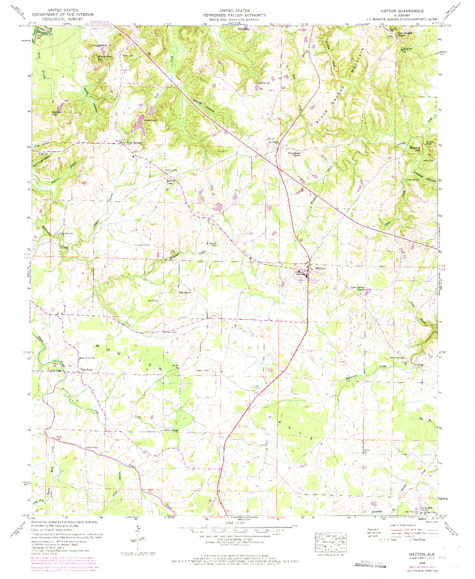 USGS 1:24000-SCALE QUADRANGLE FOR HATTON, AL 1948