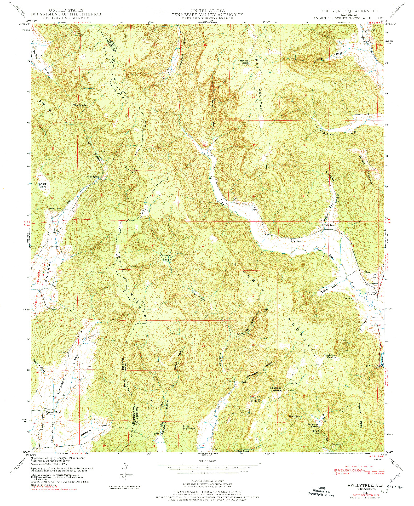 USGS 1:24000-SCALE QUADRANGLE FOR HOLLYTREE, AL 1948