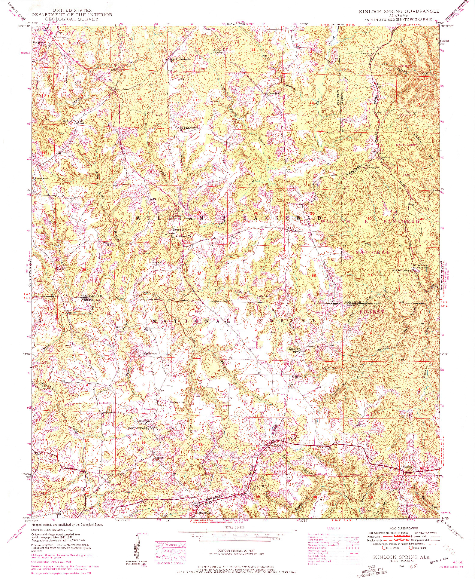 USGS 1:24000-SCALE QUADRANGLE FOR KINLOCK SPRING, AL 1947