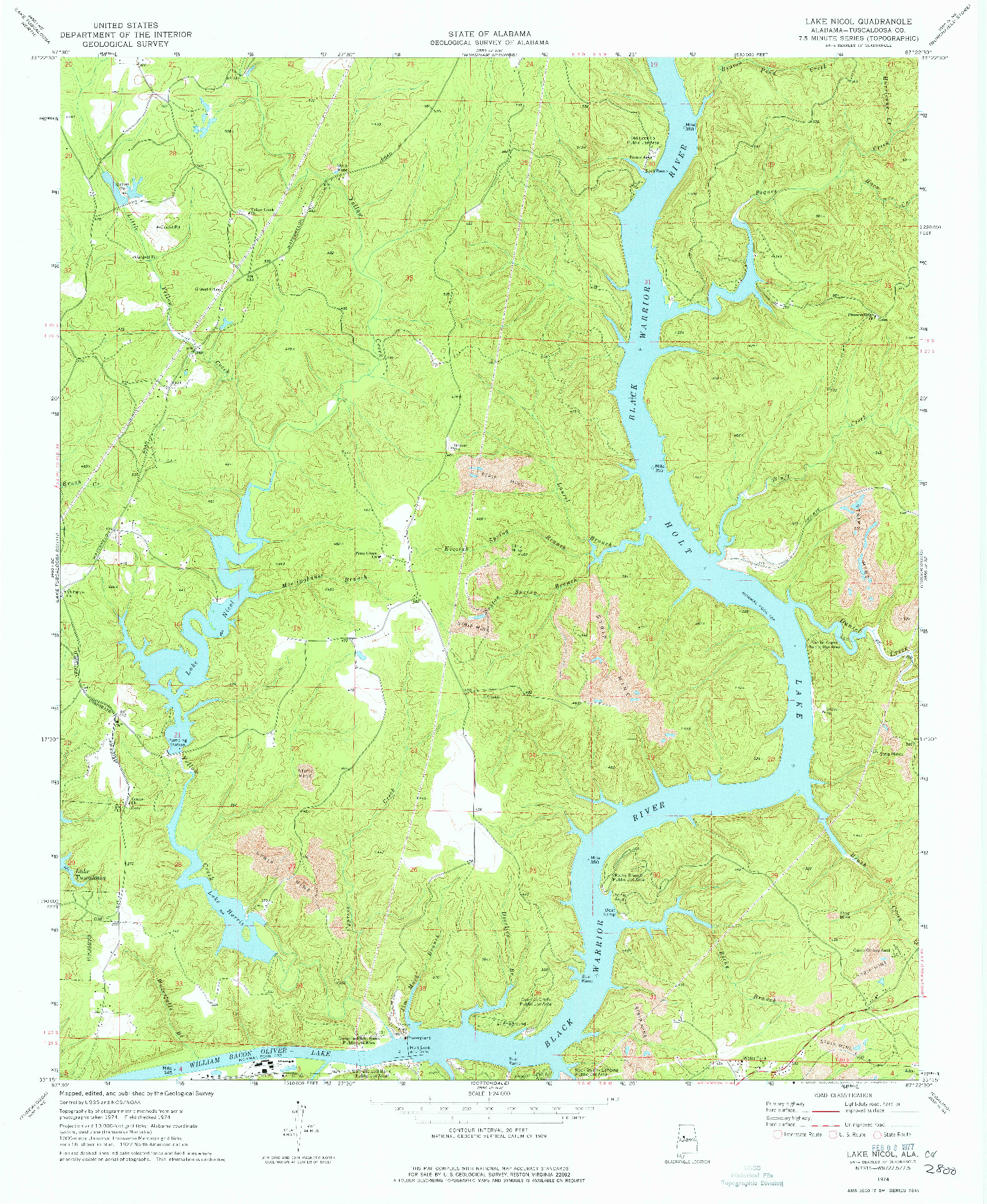 USGS 1:24000-SCALE QUADRANGLE FOR LAKE NICOL, AL 1974