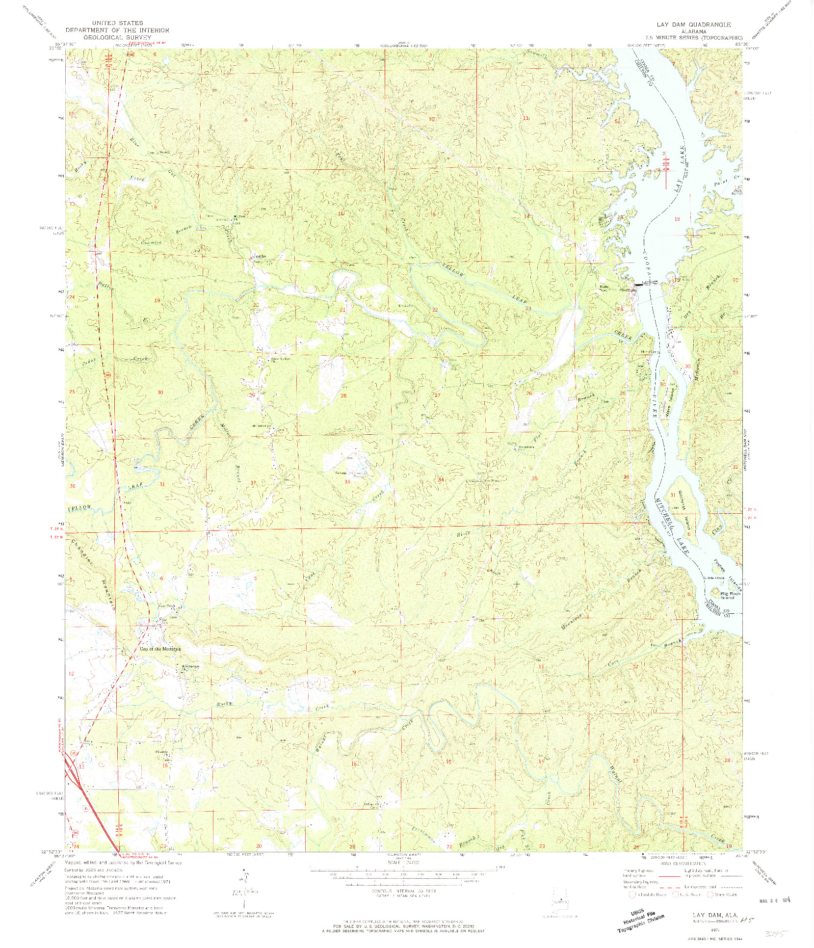 USGS 1:24000-SCALE QUADRANGLE FOR LAY DAM, AL 1971