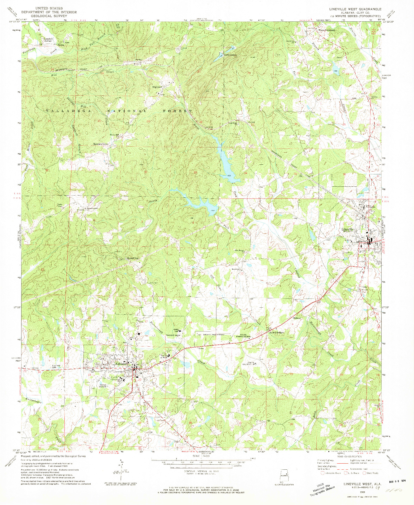 USGS 1:24000-SCALE QUADRANGLE FOR LINEVILLE WEST, AL 1969