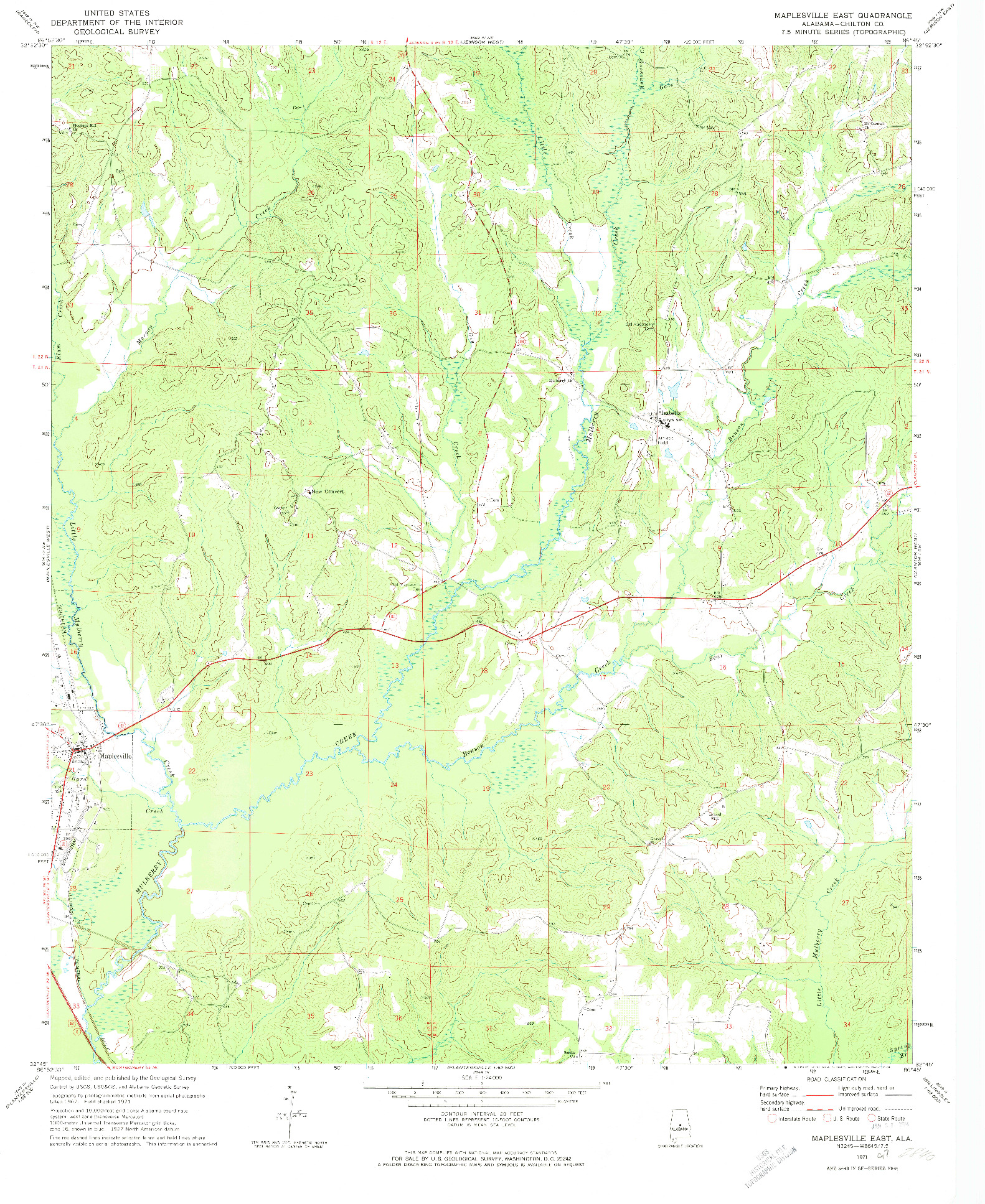 USGS 1:24000-SCALE QUADRANGLE FOR MAPLESVILLE EAST, AL 1971