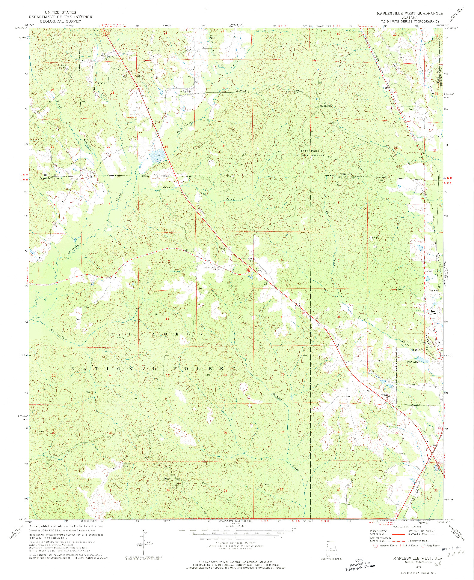 USGS 1:24000-SCALE QUADRANGLE FOR MAPLESVILLE WEST, AL 1971