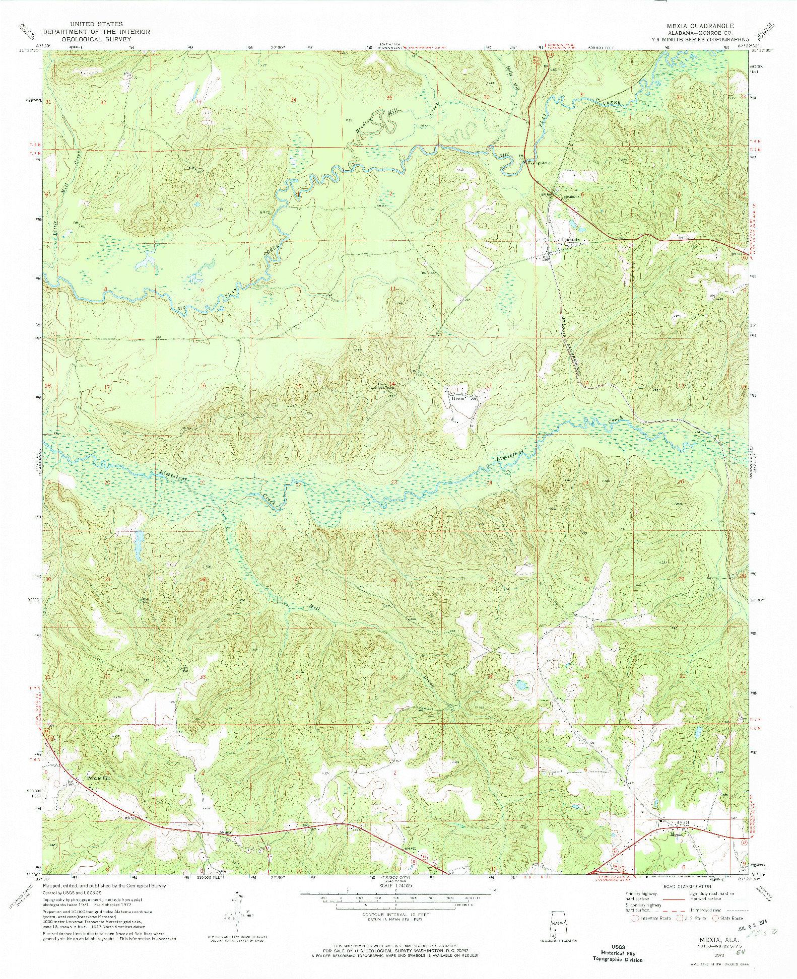 USGS 1:24000-SCALE QUADRANGLE FOR MEXIA, AL 1972