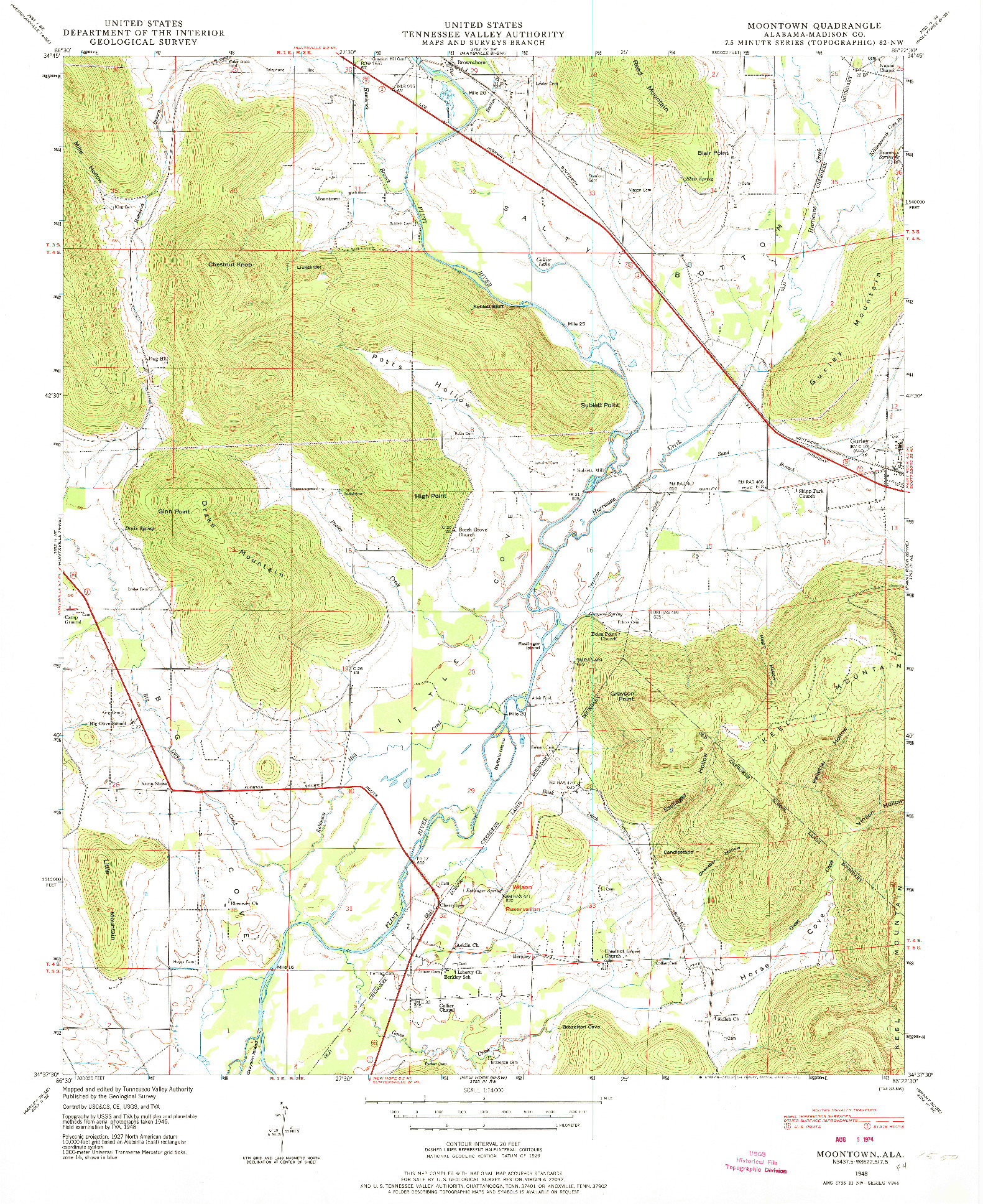 USGS 1:24000-SCALE QUADRANGLE FOR MOONTOWN, AL 1948