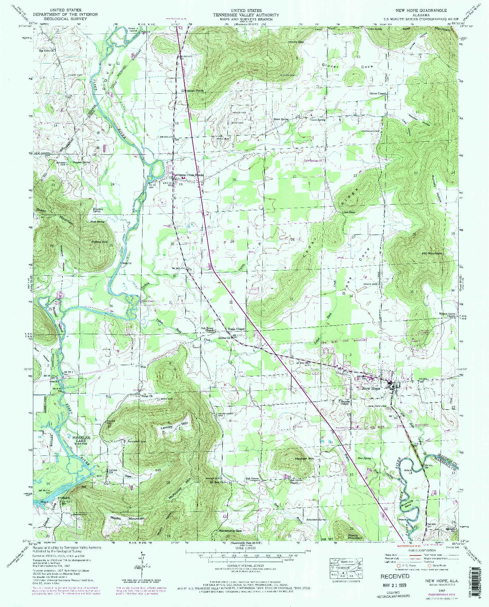 USGS 1:24000-SCALE QUADRANGLE FOR NEW HOPE, AL 1947