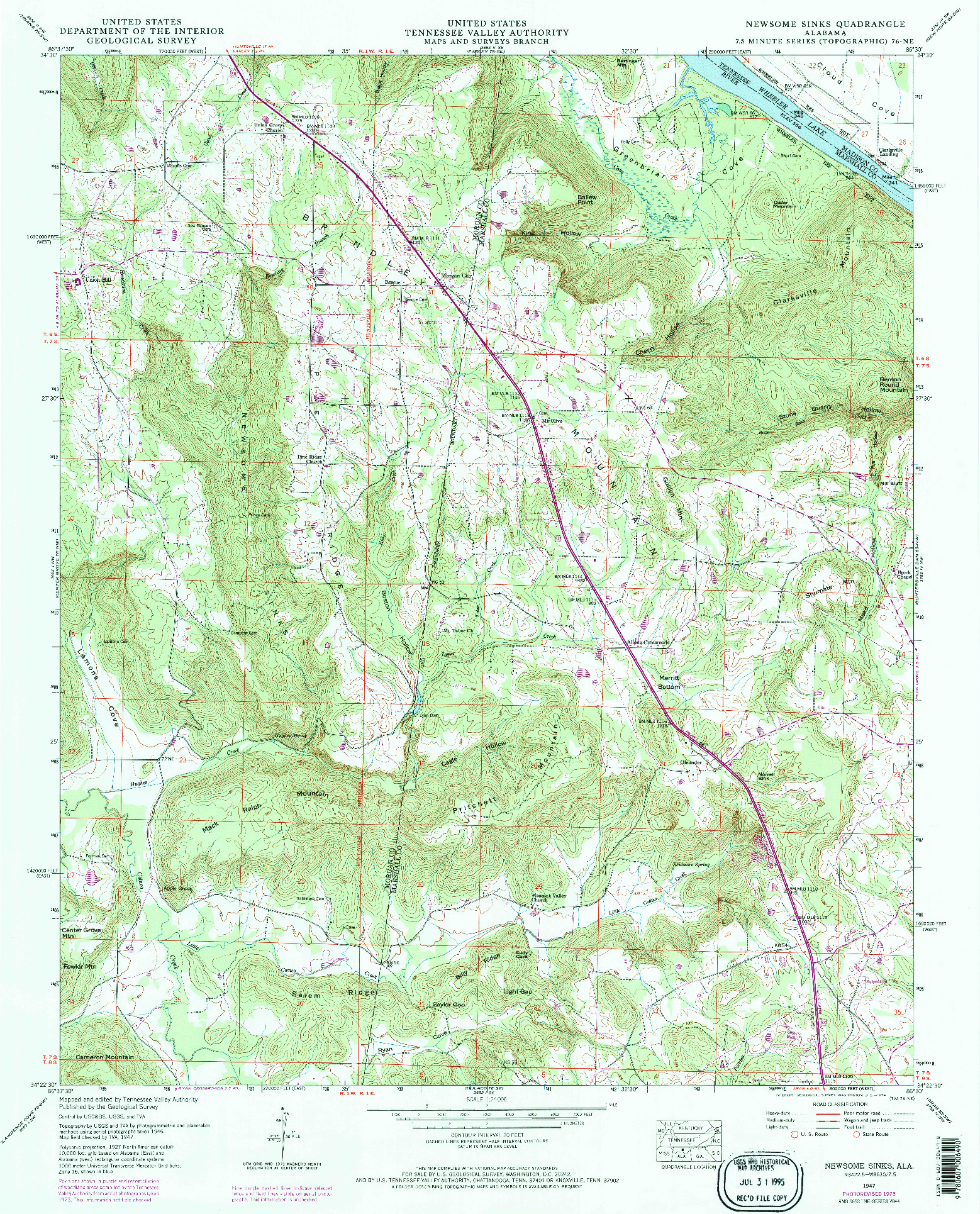 USGS 1:24000-SCALE QUADRANGLE FOR NEWSOME SINKS, AL 1947