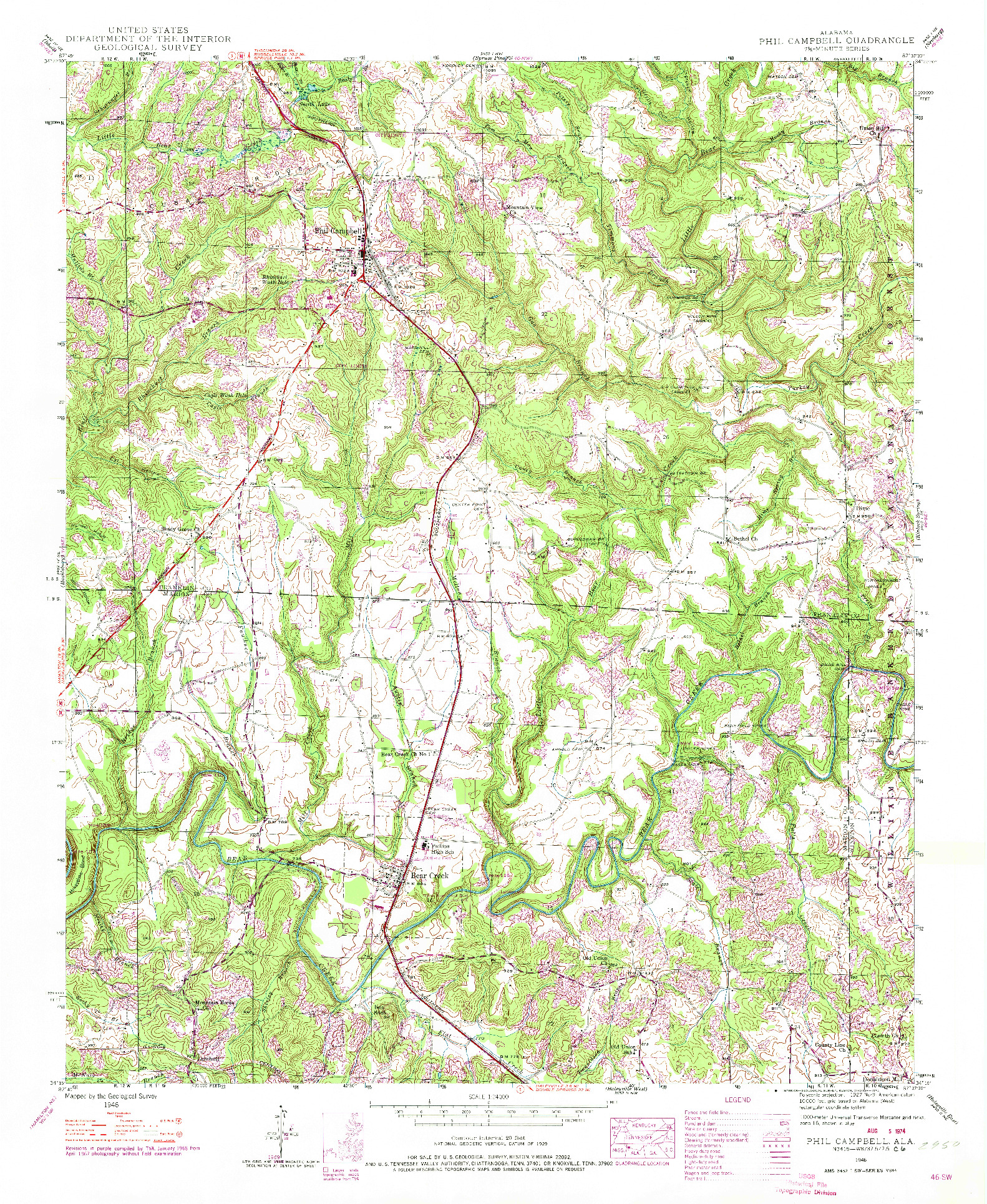 USGS 1:24000-SCALE QUADRANGLE FOR PHIL CAMPBELL, AL 1946