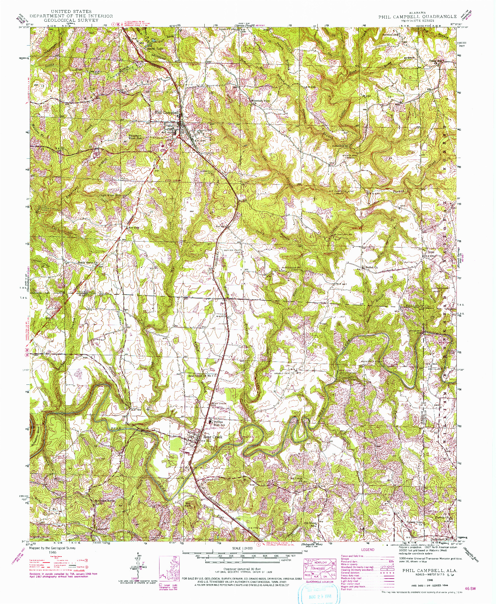 USGS 1:24000-SCALE QUADRANGLE FOR PHIL CAMPBELL, AL 1946