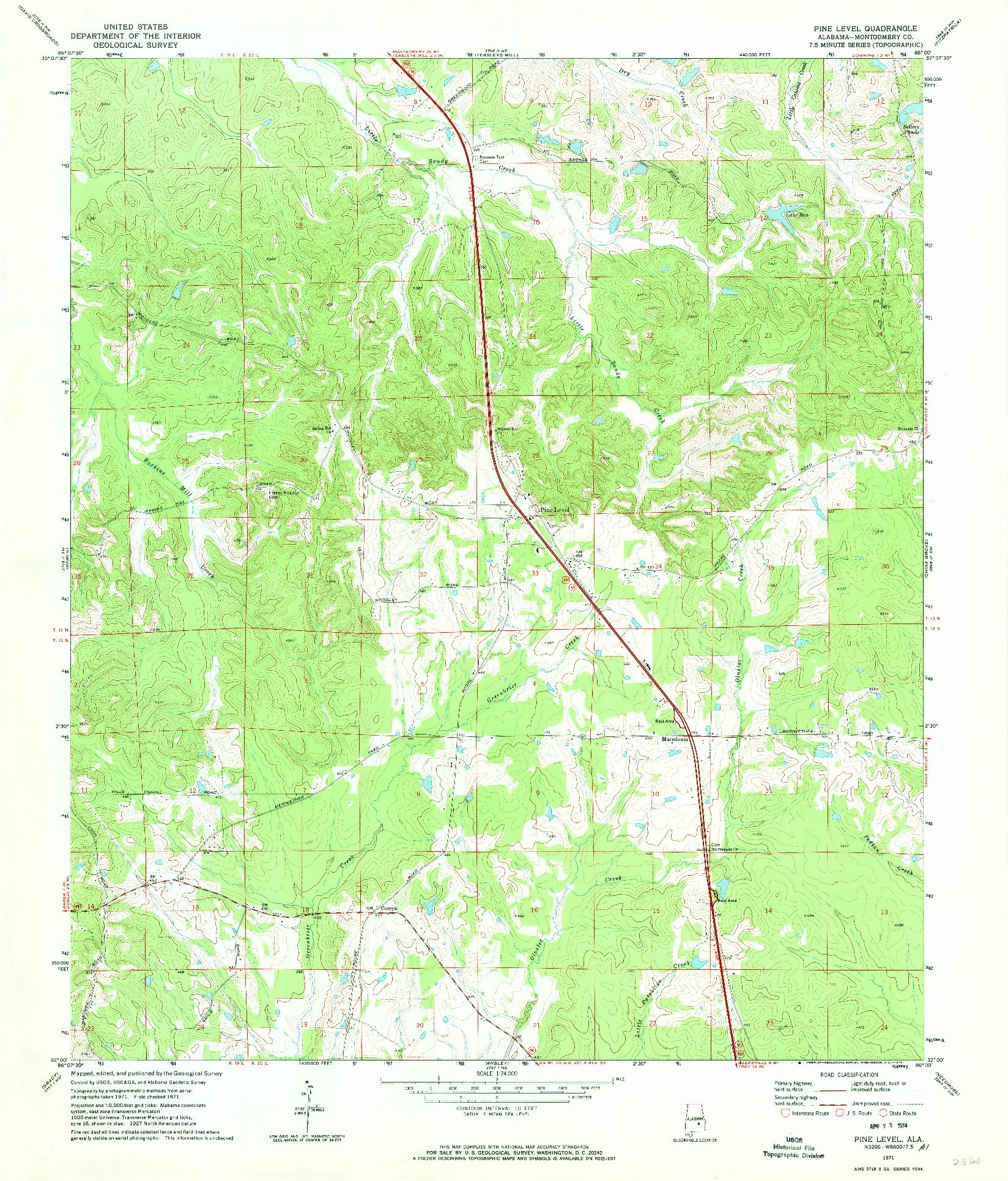 USGS 1:24000-SCALE QUADRANGLE FOR PINE LEVEL, AL 1971