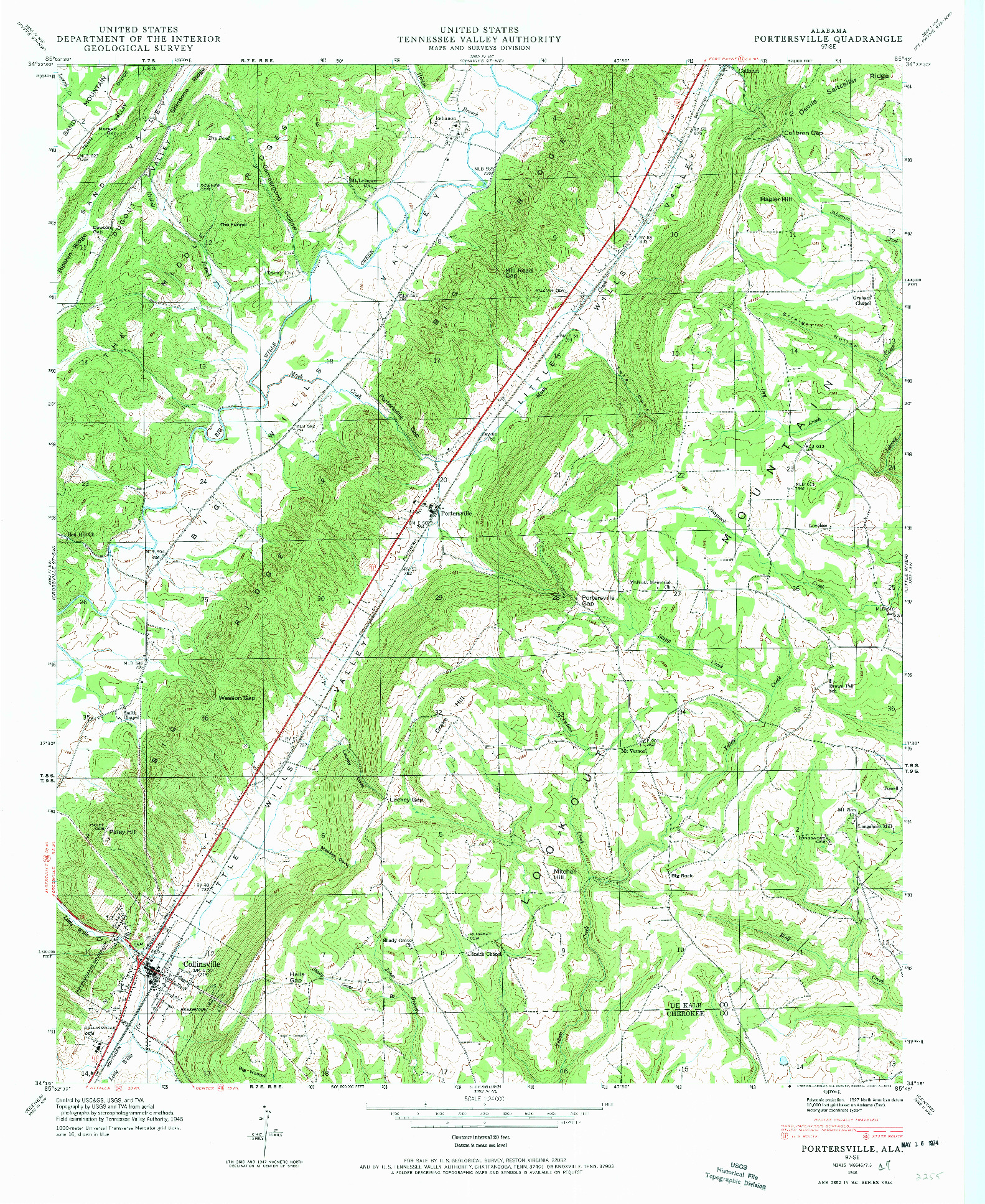 USGS 1:24000-SCALE QUADRANGLE FOR PORTERSVILLE, AL 1946
