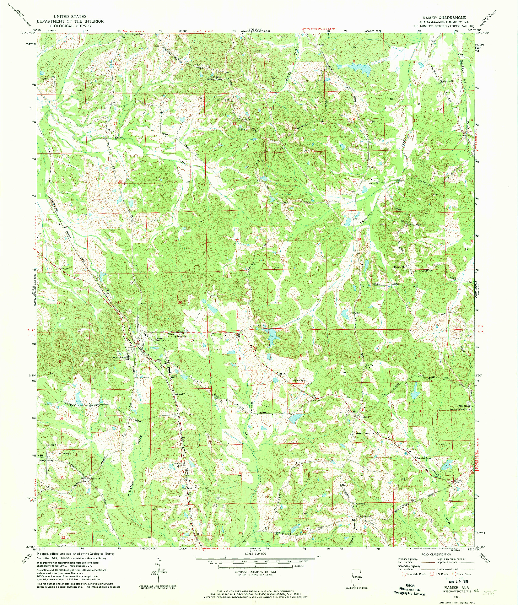 USGS 1:24000-SCALE QUADRANGLE FOR RAMER, AL 1971