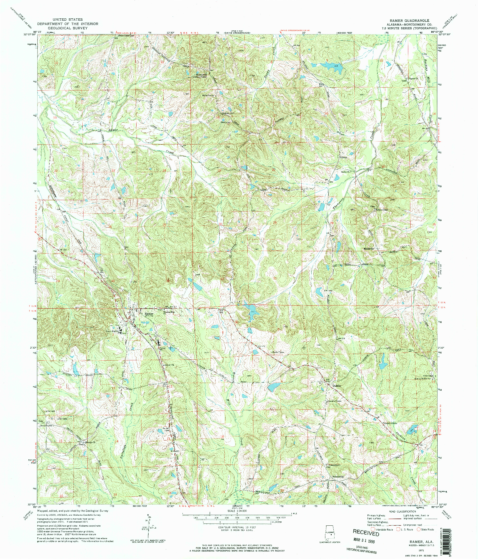 USGS 1:24000-SCALE QUADRANGLE FOR RAMER, AL 1971