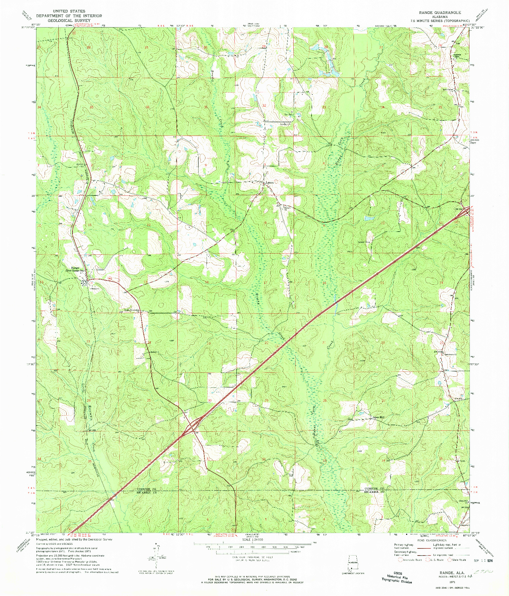 USGS 1:24000-SCALE QUADRANGLE FOR RANGE, AL 1971