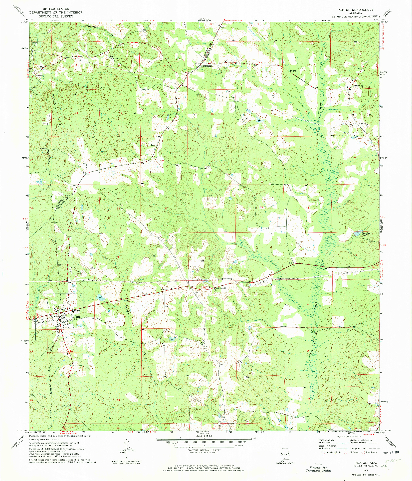 USGS 1:24000-SCALE QUADRANGLE FOR REPTON, AL 1971