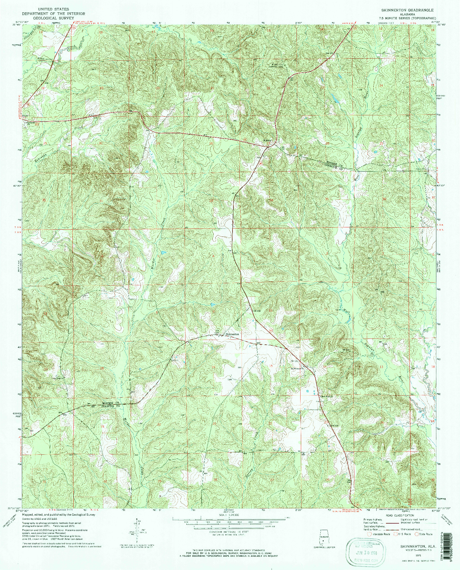 USGS 1:24000-SCALE QUADRANGLE FOR SKINNERTON, AL 1971