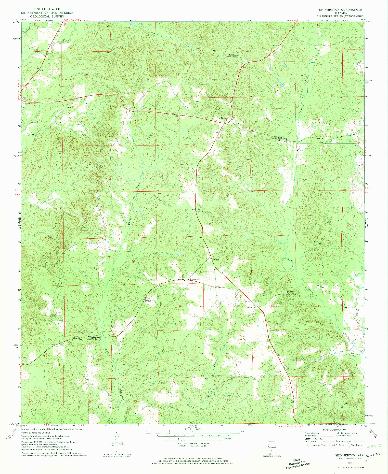 USGS 1:24000-SCALE QUADRANGLE FOR SKINNERTON, AL 1971