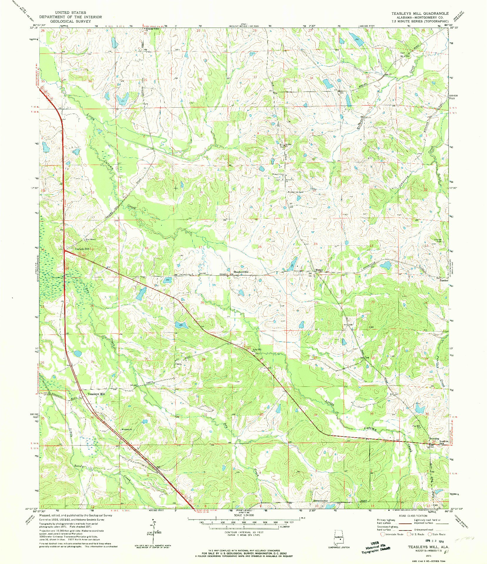 USGS 1:24000-SCALE QUADRANGLE FOR TEASLEYS MILL, AL 1971