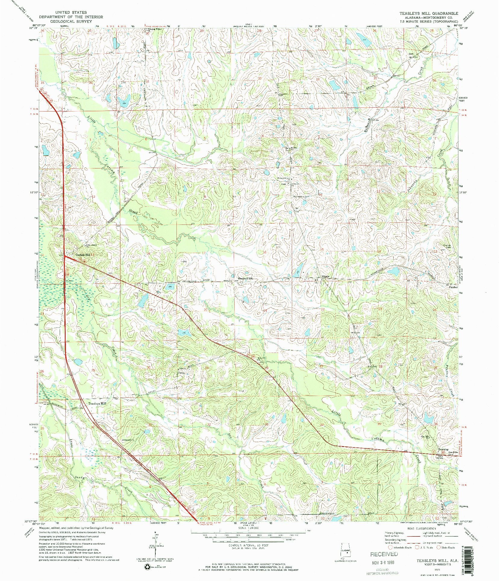 USGS 1:24000-SCALE QUADRANGLE FOR TEASLEYS MILL, AL 1971