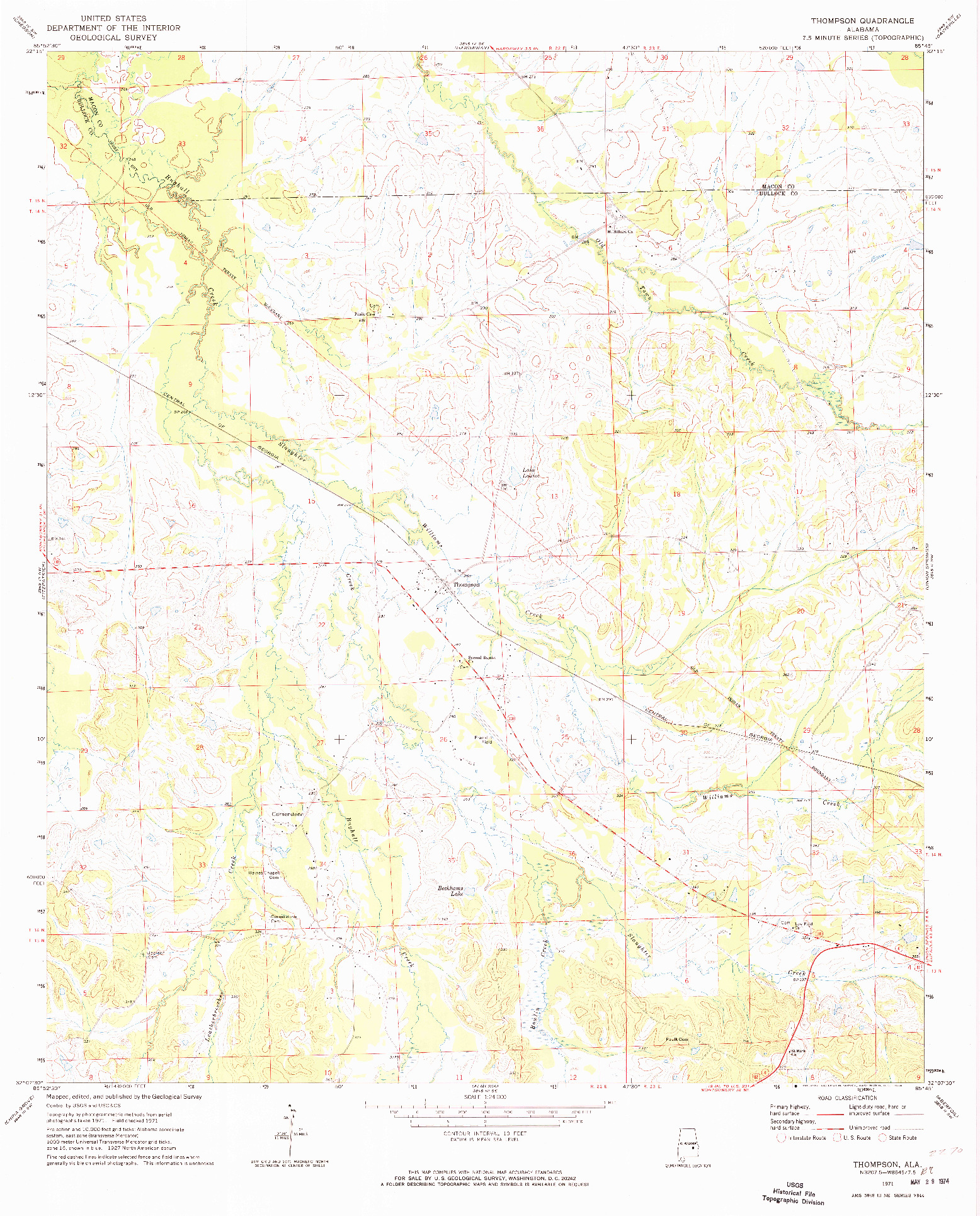 USGS 1:24000-SCALE QUADRANGLE FOR THOMPSON, AL 1971