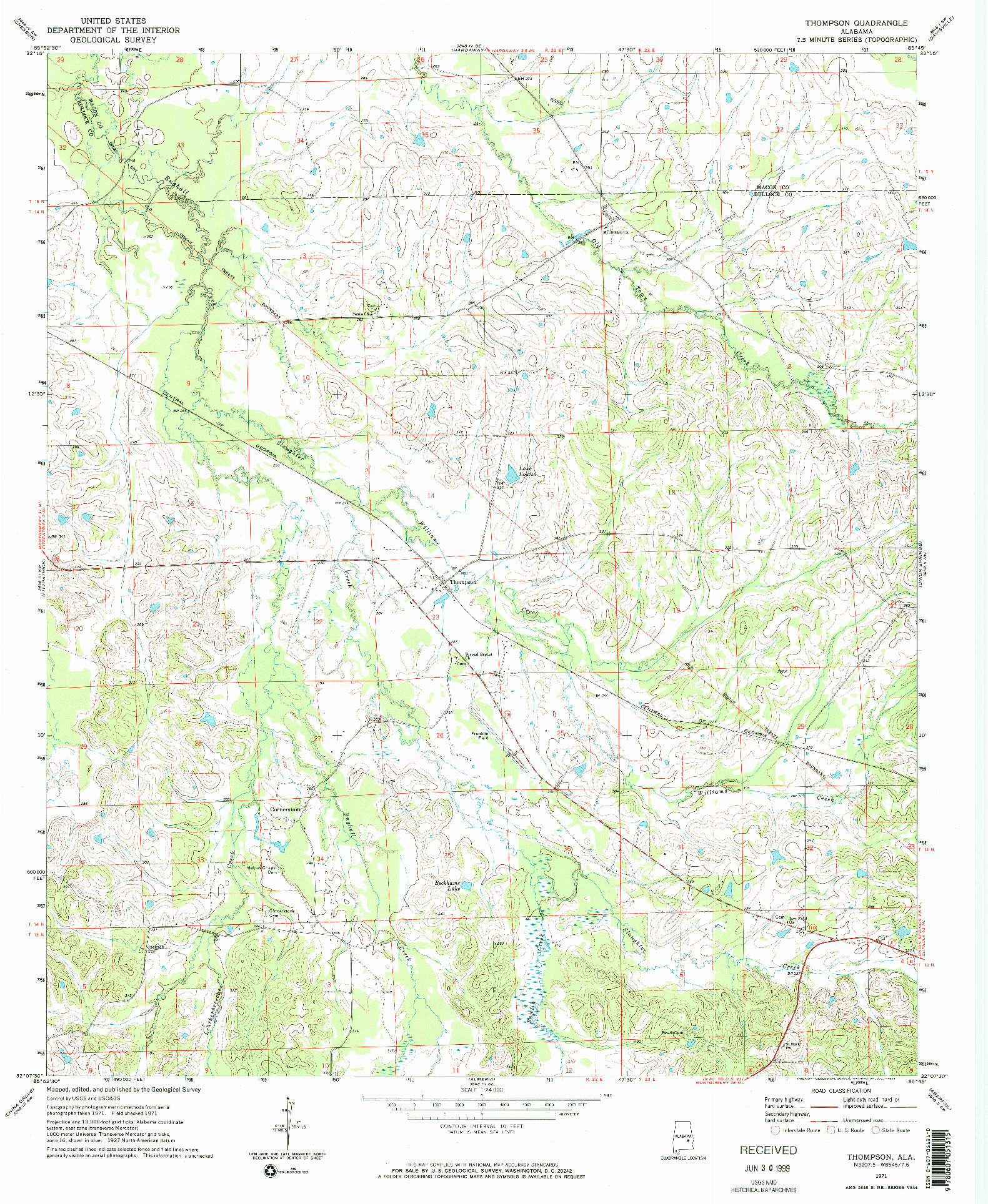 USGS 1:24000-SCALE QUADRANGLE FOR THOMPSON, AL 1971