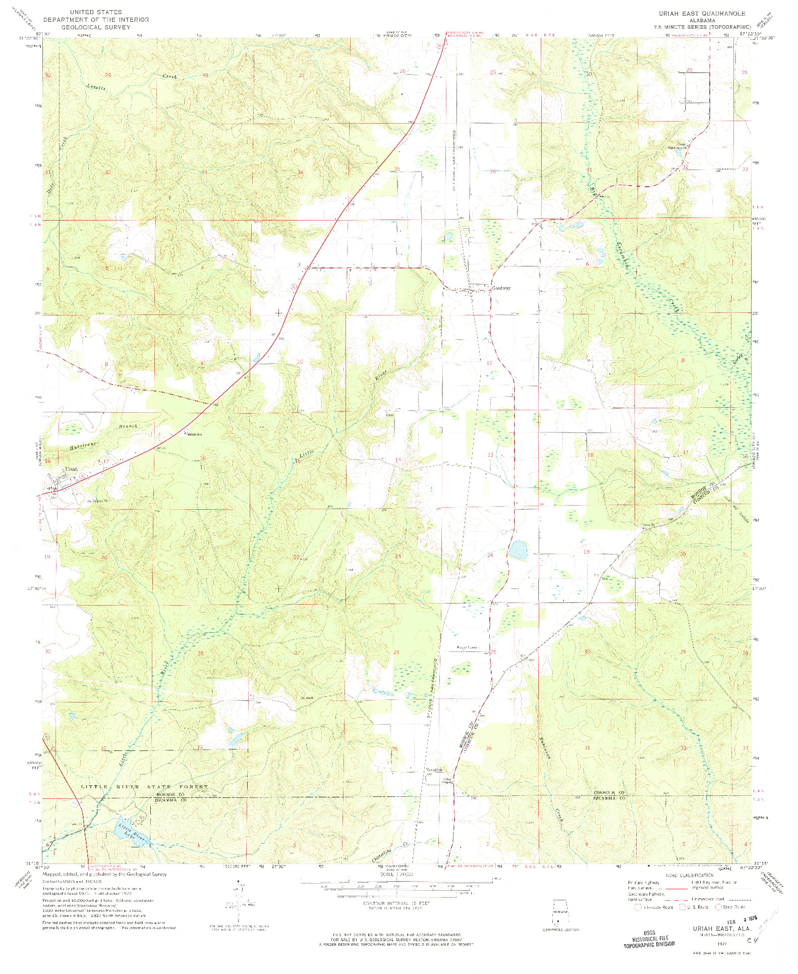 USGS 1:24000-SCALE QUADRANGLE FOR URIAH EAST, AL 1972