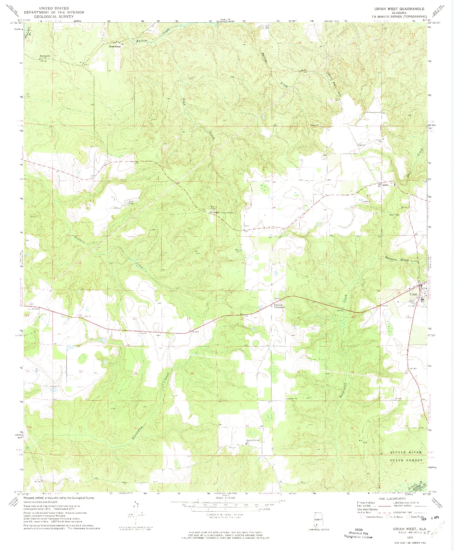 USGS 1:24000-SCALE QUADRANGLE FOR URIAH WEST, AL 1972