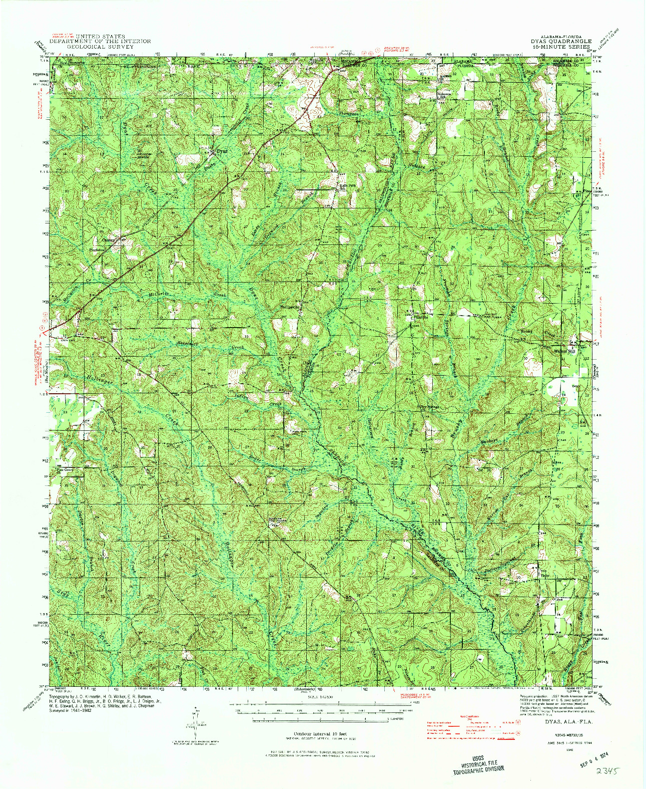 USGS 1:62500-SCALE QUADRANGLE FOR DYAS, AL 1942