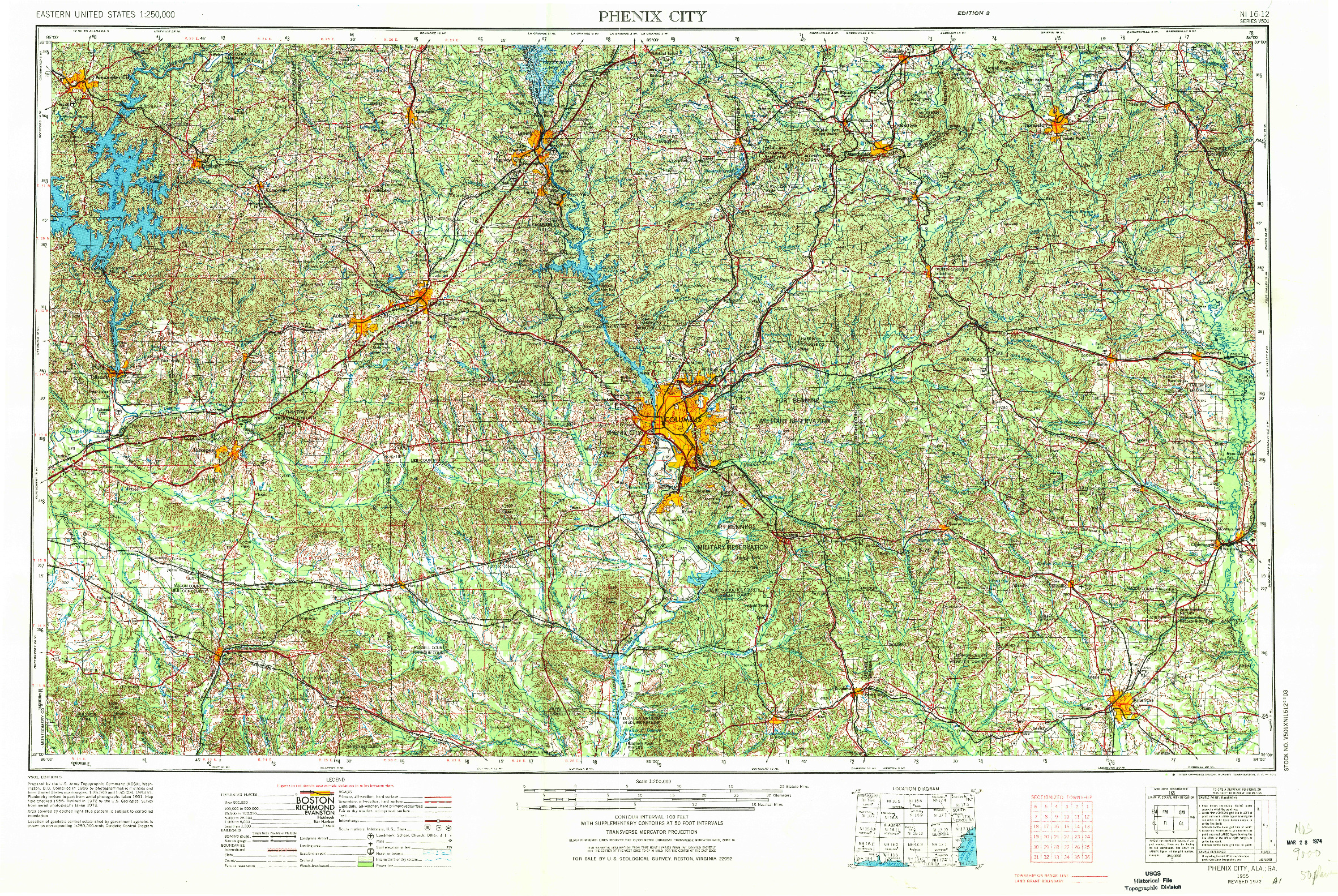 USGS 1:250000-SCALE QUADRANGLE FOR PHENIX CITY, AL 1955