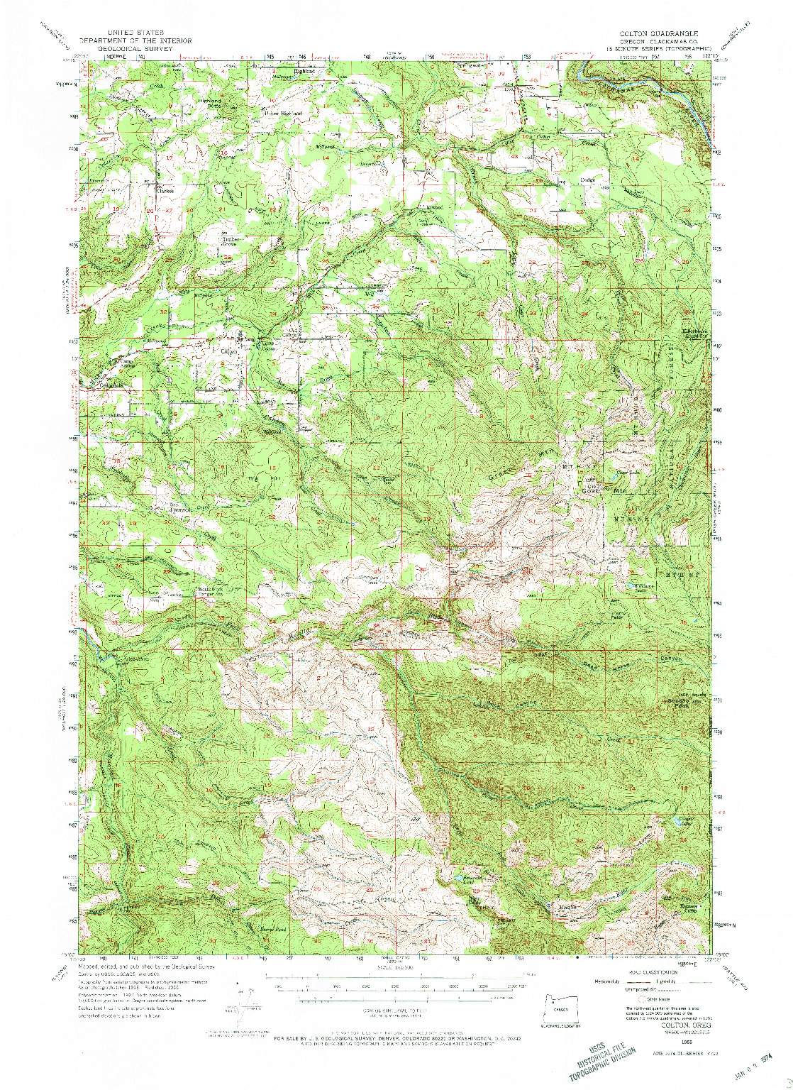 USGS 1:62500-SCALE QUADRANGLE FOR COLTON, OR 1955