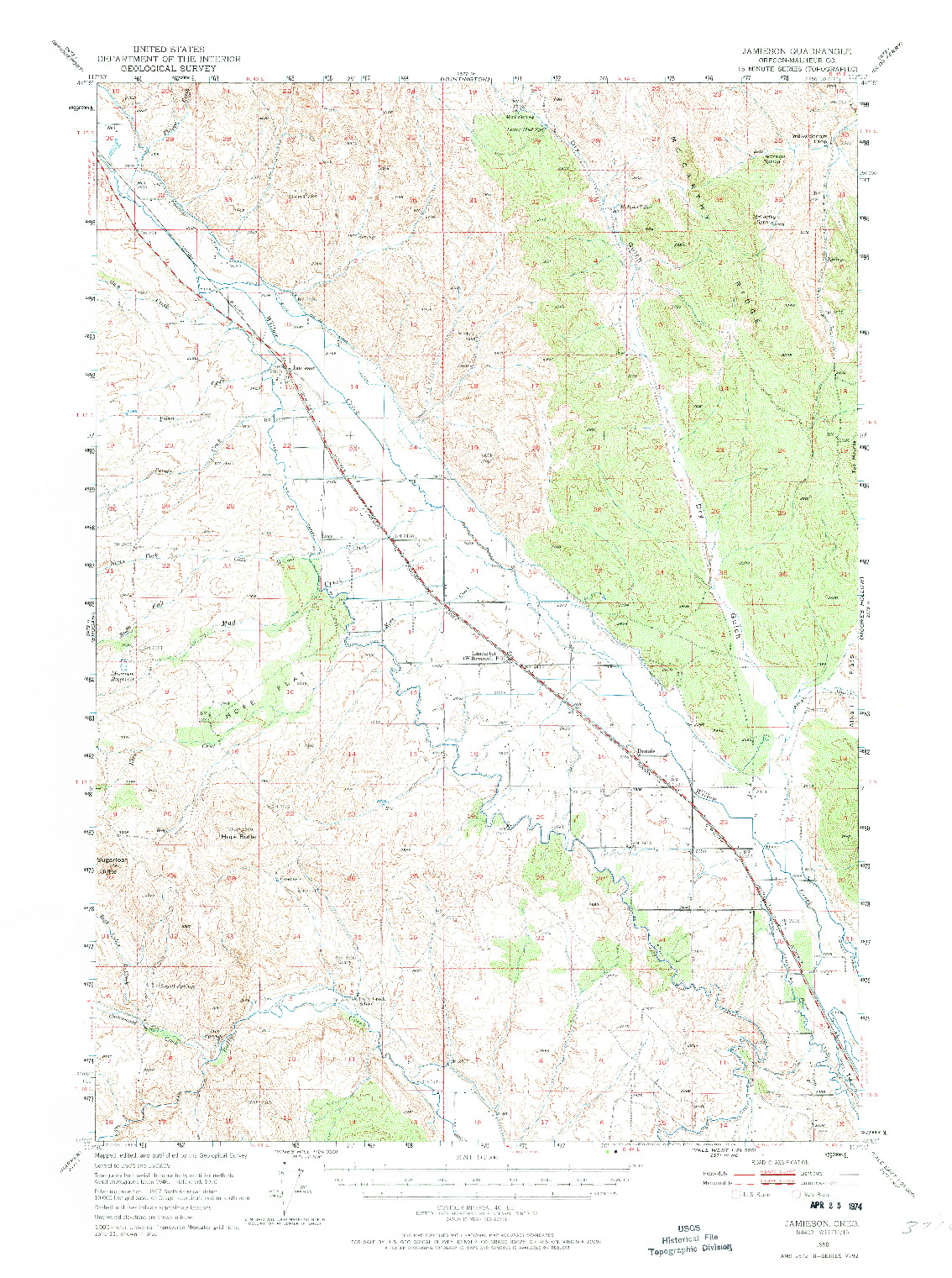 USGS 1:62500-SCALE QUADRANGLE FOR JAMIESON, OR 1950
