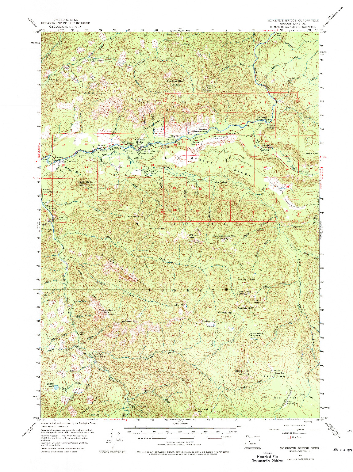 USGS 1:62500-SCALE QUADRANGLE FOR MC KENZIE BRIDGE, OR 1955