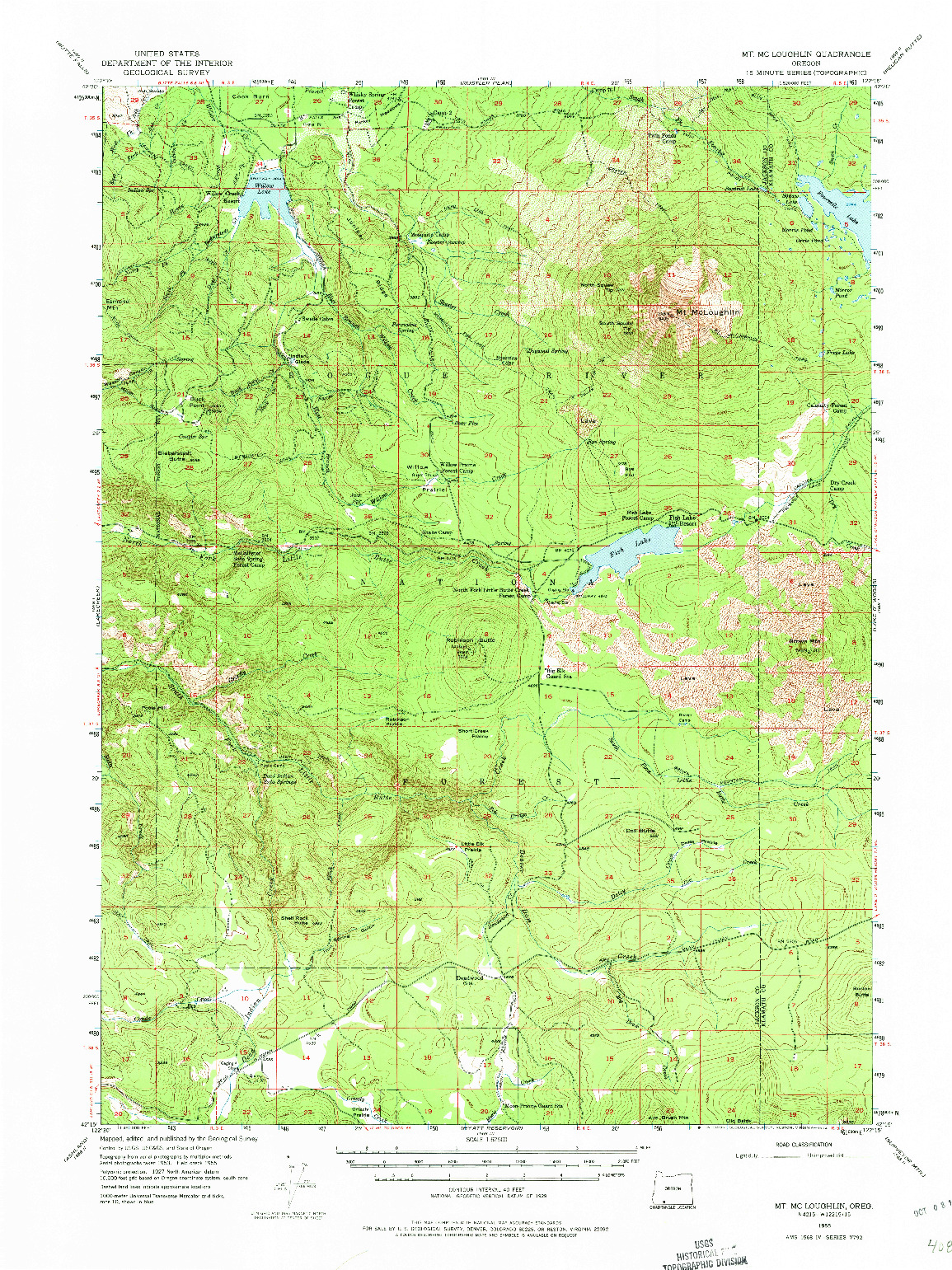 USGS 1:62500-SCALE QUADRANGLE FOR MT. MC LOUGHLIN, OR 1955