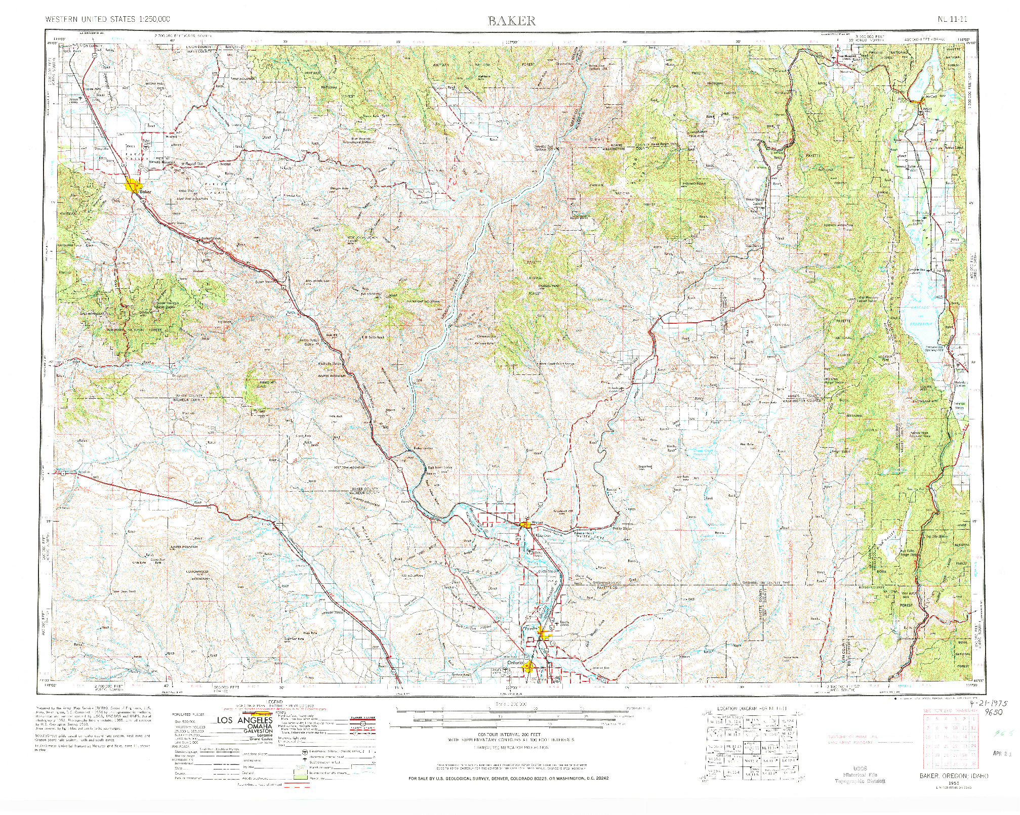 USGS 1:250000-SCALE QUADRANGLE FOR BAKER, OR 1955