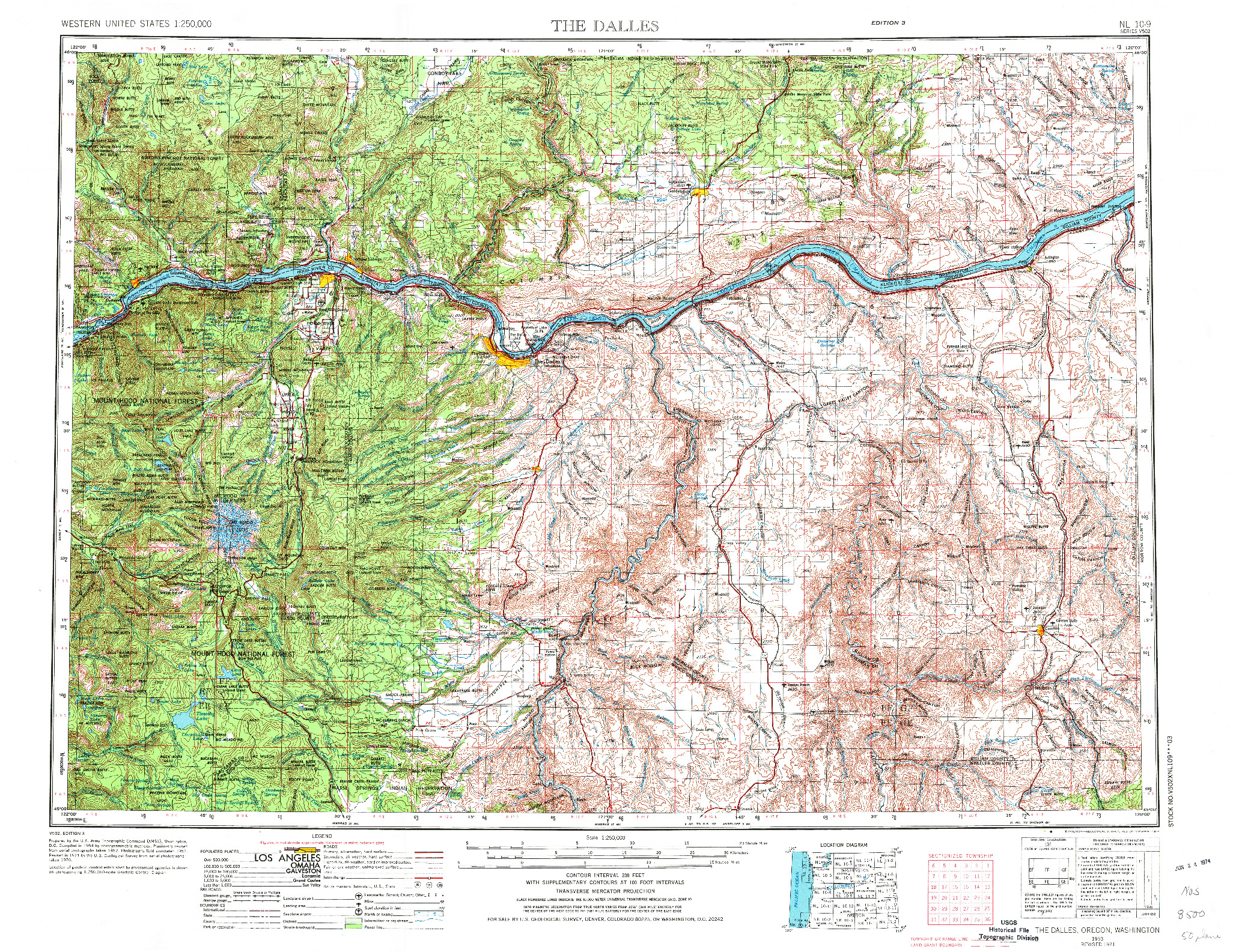 USGS 1:250000-SCALE QUADRANGLE FOR THE DALLES, OR 1953