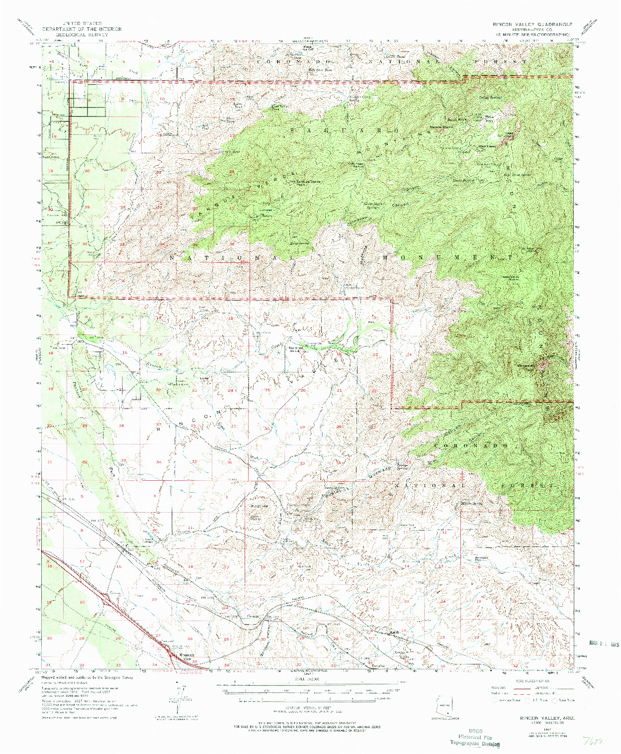 USGS 1:62500-SCALE QUADRANGLE FOR RINCON VALLEY, AZ 1957