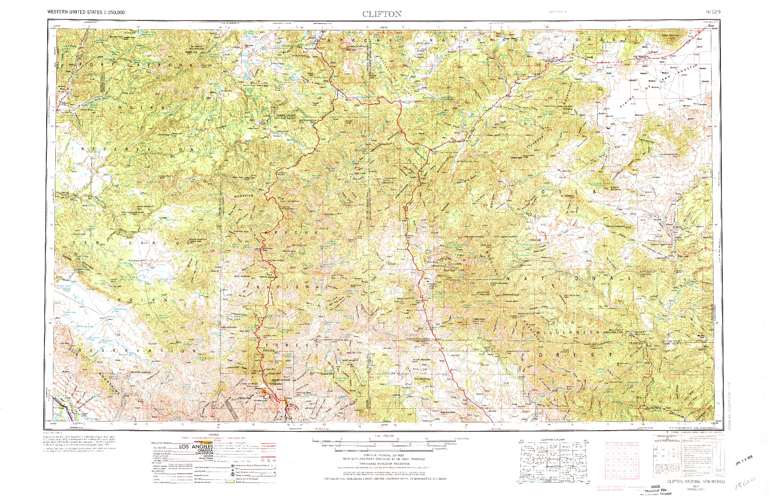 USGS 1:250000-SCALE QUADRANGLE FOR CLIFTON, AZ 1954