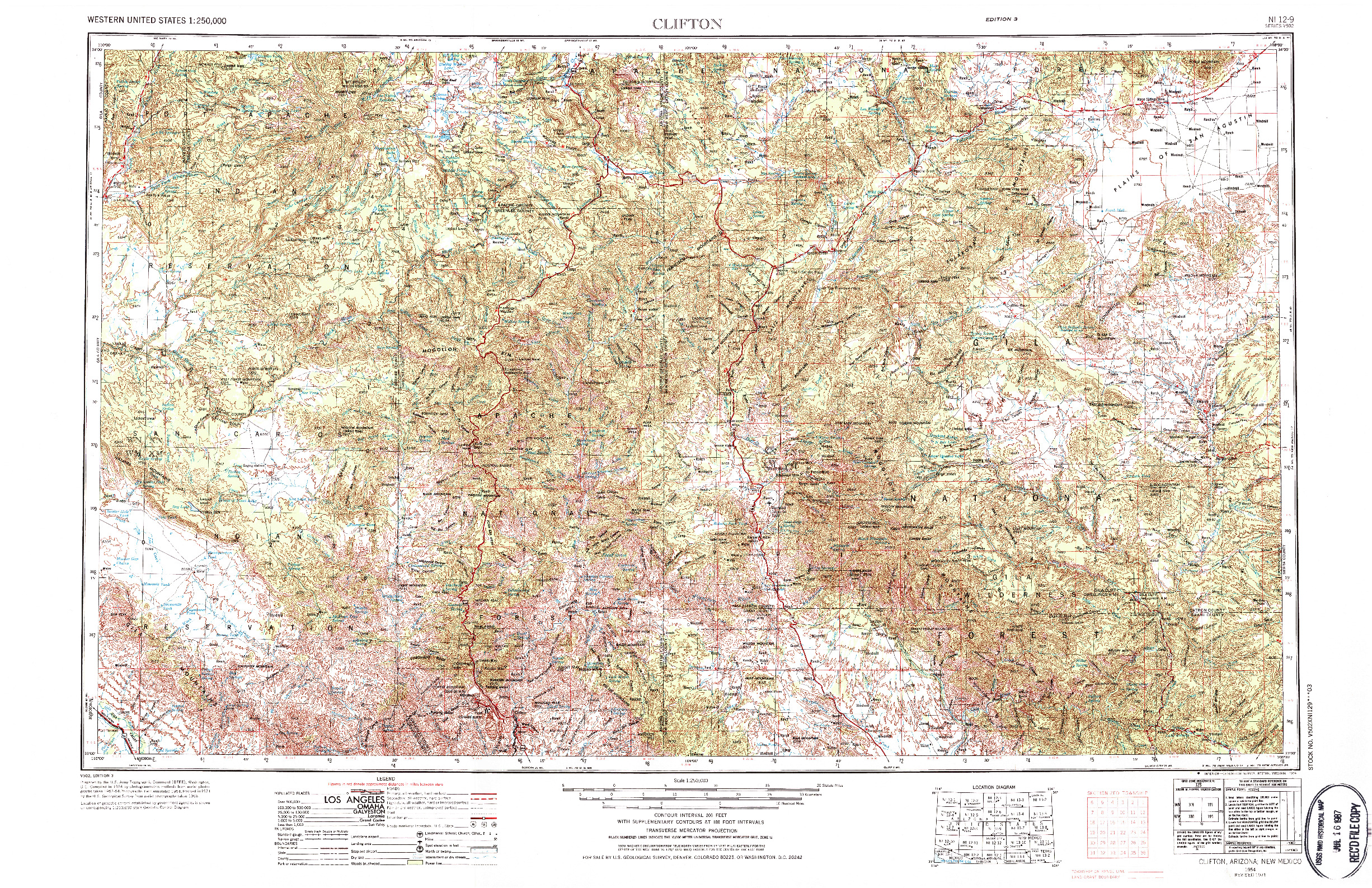 USGS 1:250000-SCALE QUADRANGLE FOR CLIFTON, AZ 1954